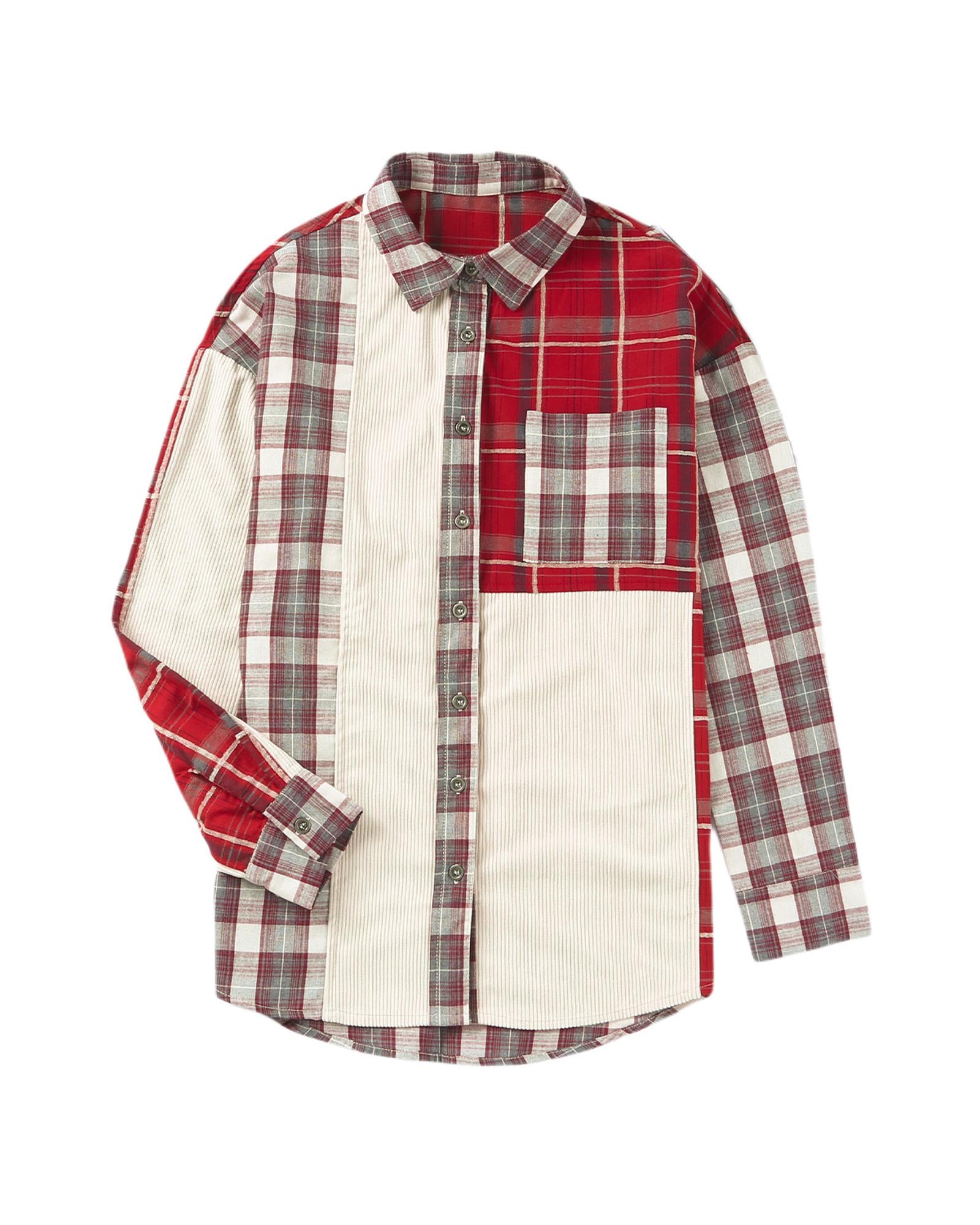 Plaid Corduroy Patchwork Shacket - M