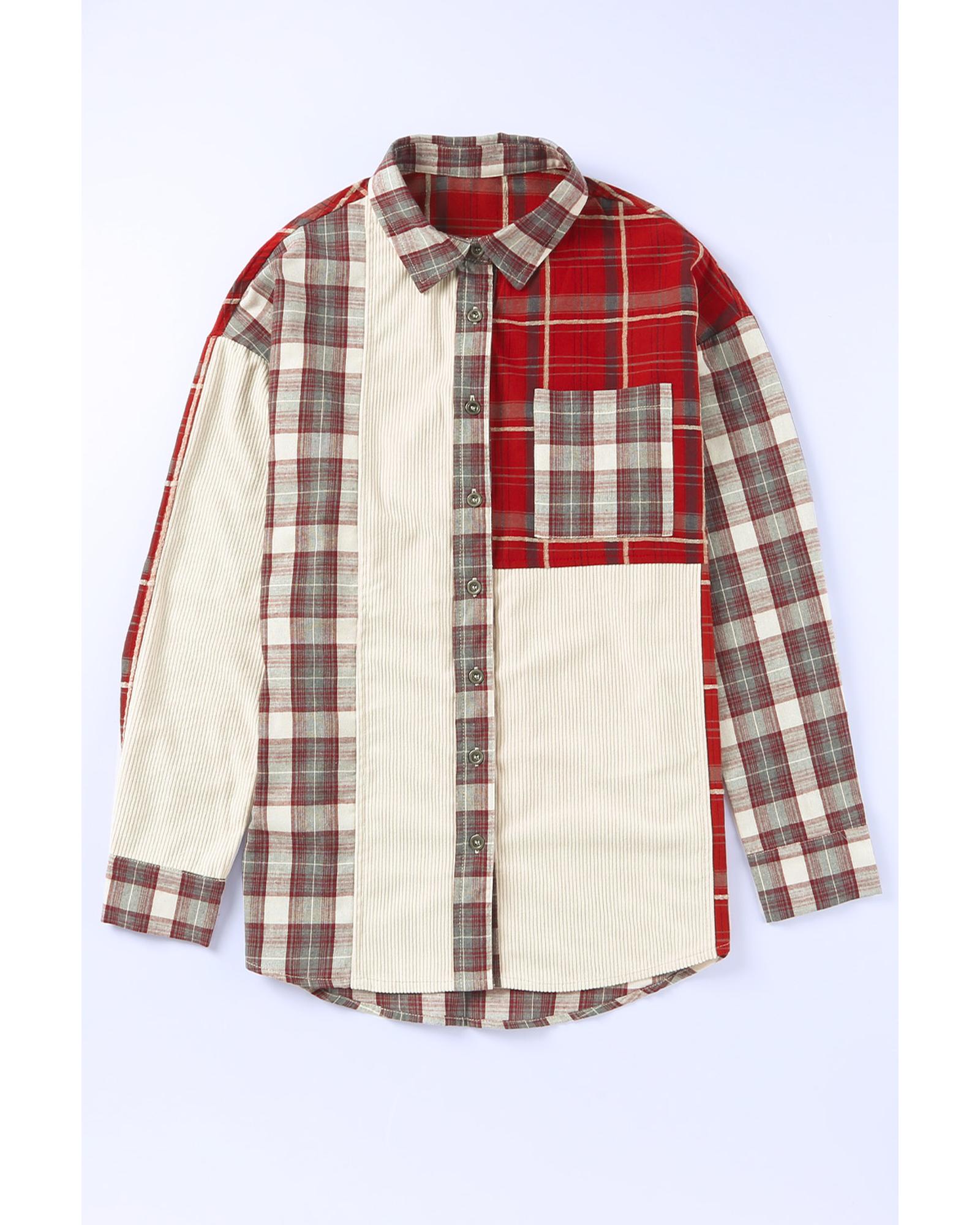 Plaid Corduroy Patchwork Shacket - S