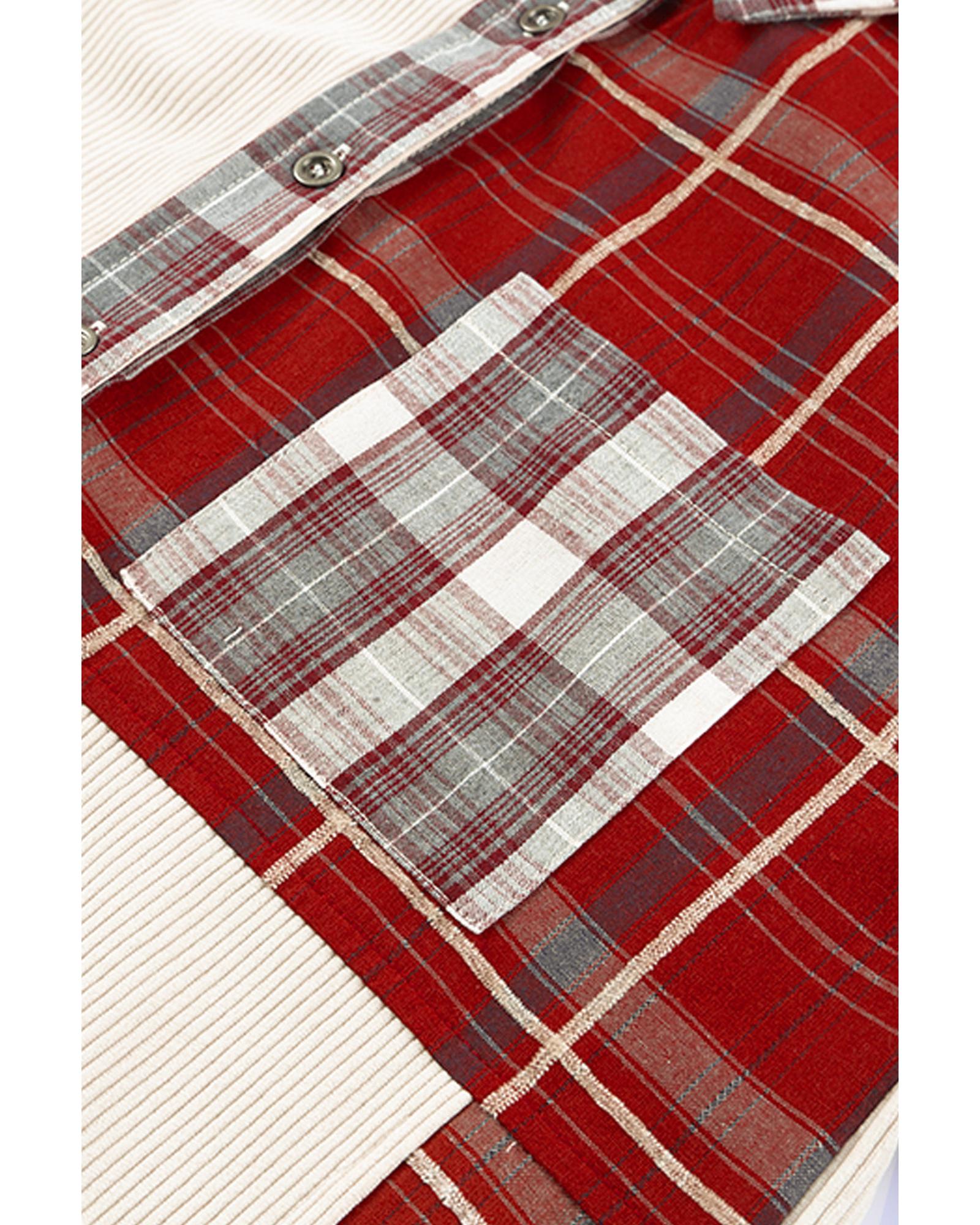 Plaid Corduroy Patchwork Shacket - XL