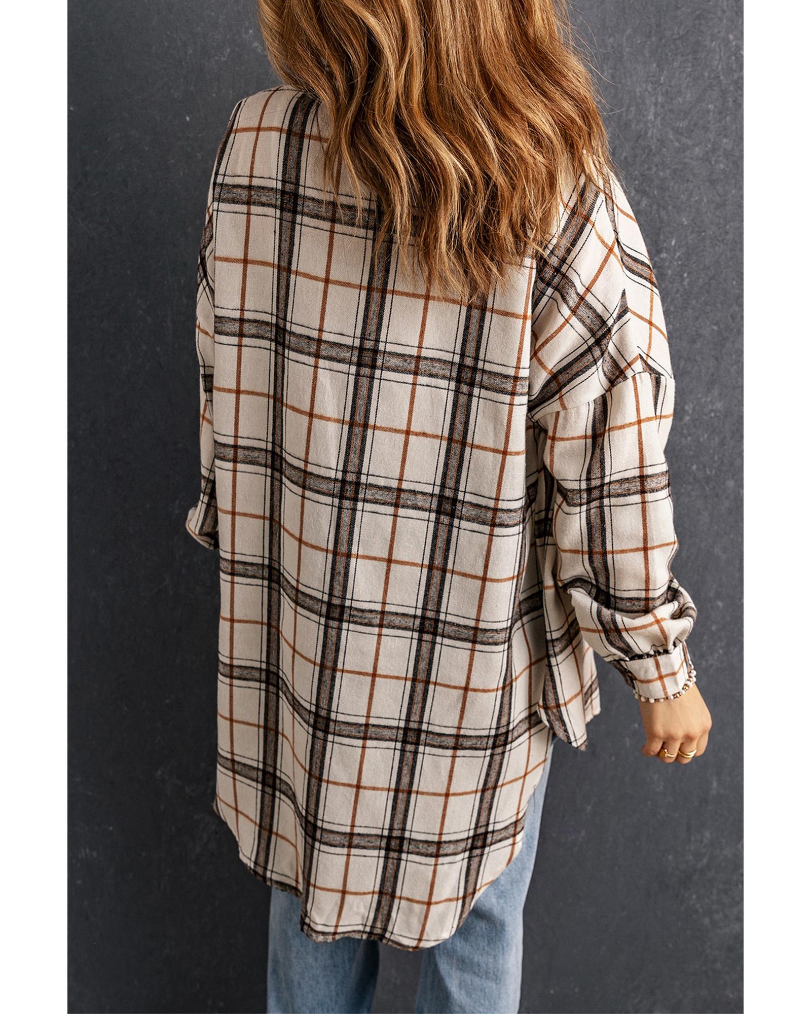 Azura Exchange White Oversized Plaid Pattern Shacket with Slits - M
