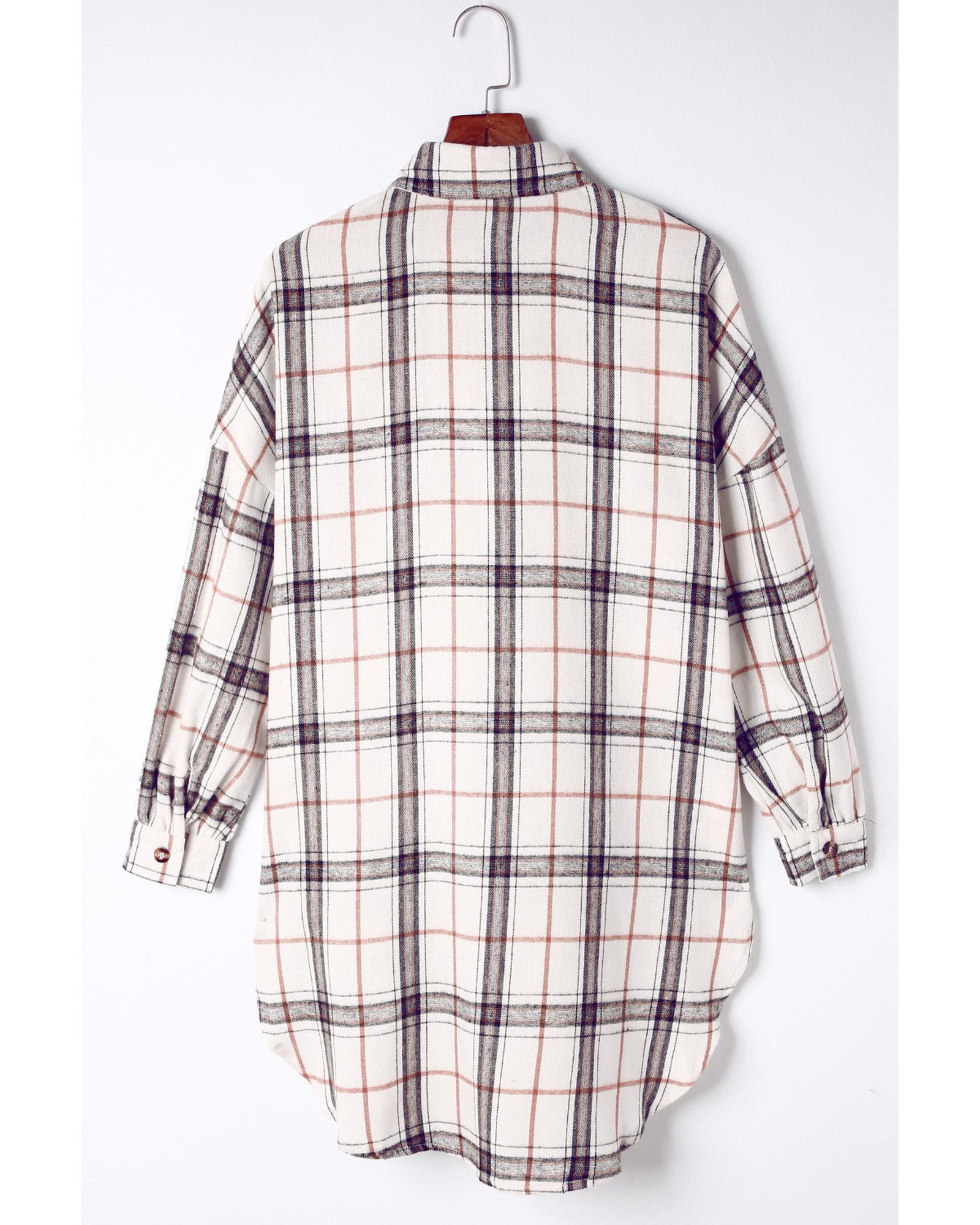 Azura Exchange White Oversized Plaid Pattern Shacket with Slits - M