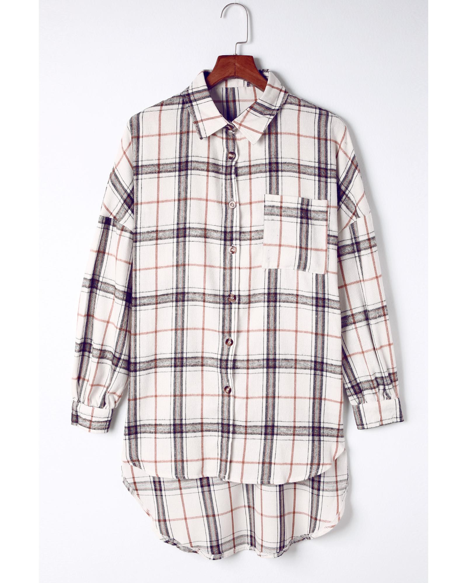 Azura Exchange White Oversized Plaid Pattern Shacket with Slits - XL