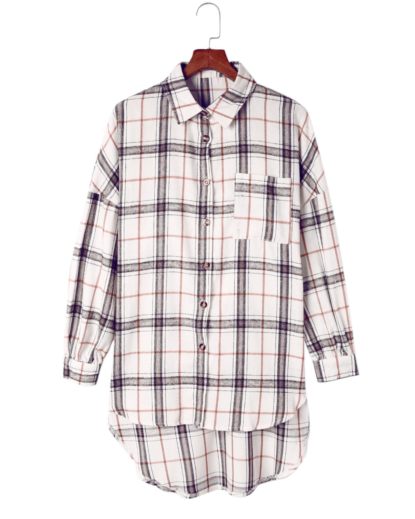 Azura Exchange White Oversized Plaid Pattern Shacket with Slits - XL