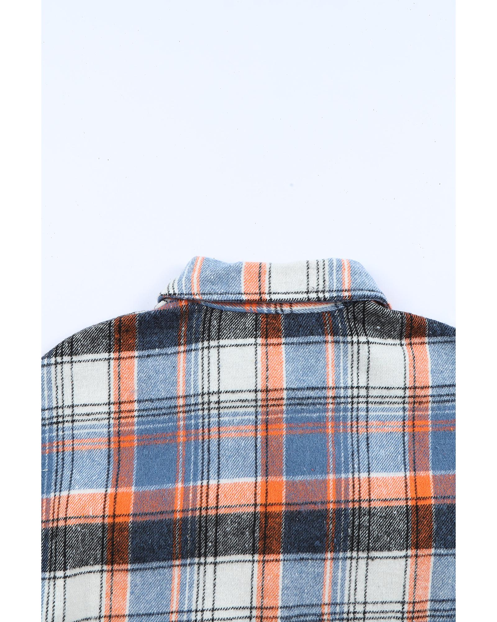 Multicolor Plaid Button Down Ruffled Shirt Jacket - M