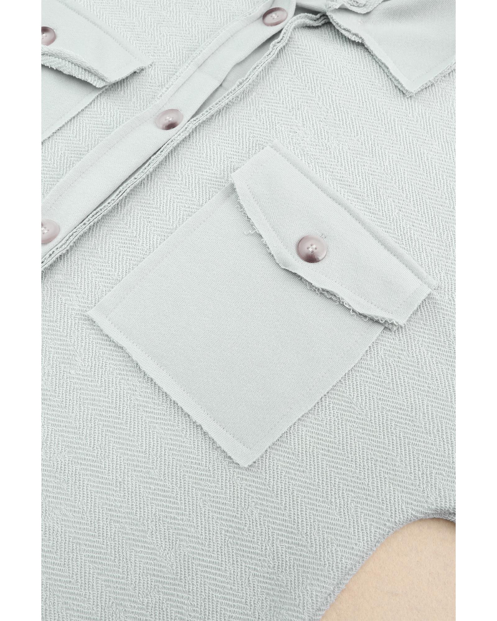 Azura Exchange Gray Contrast Flap Pockets Relaxed Shacket - 2XL