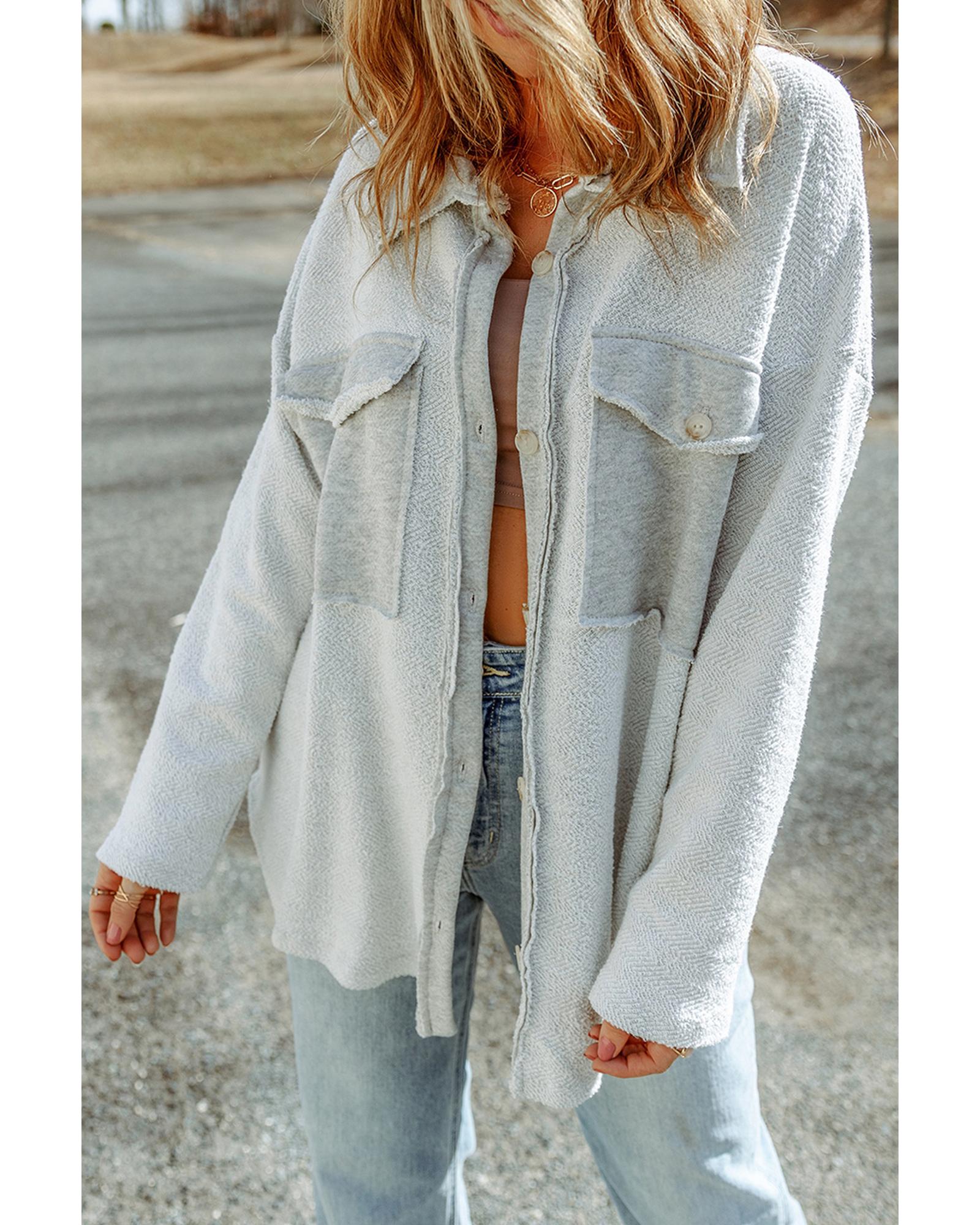 Azura Exchange Gray Contrast Flap Pockets Relaxed Shacket - S