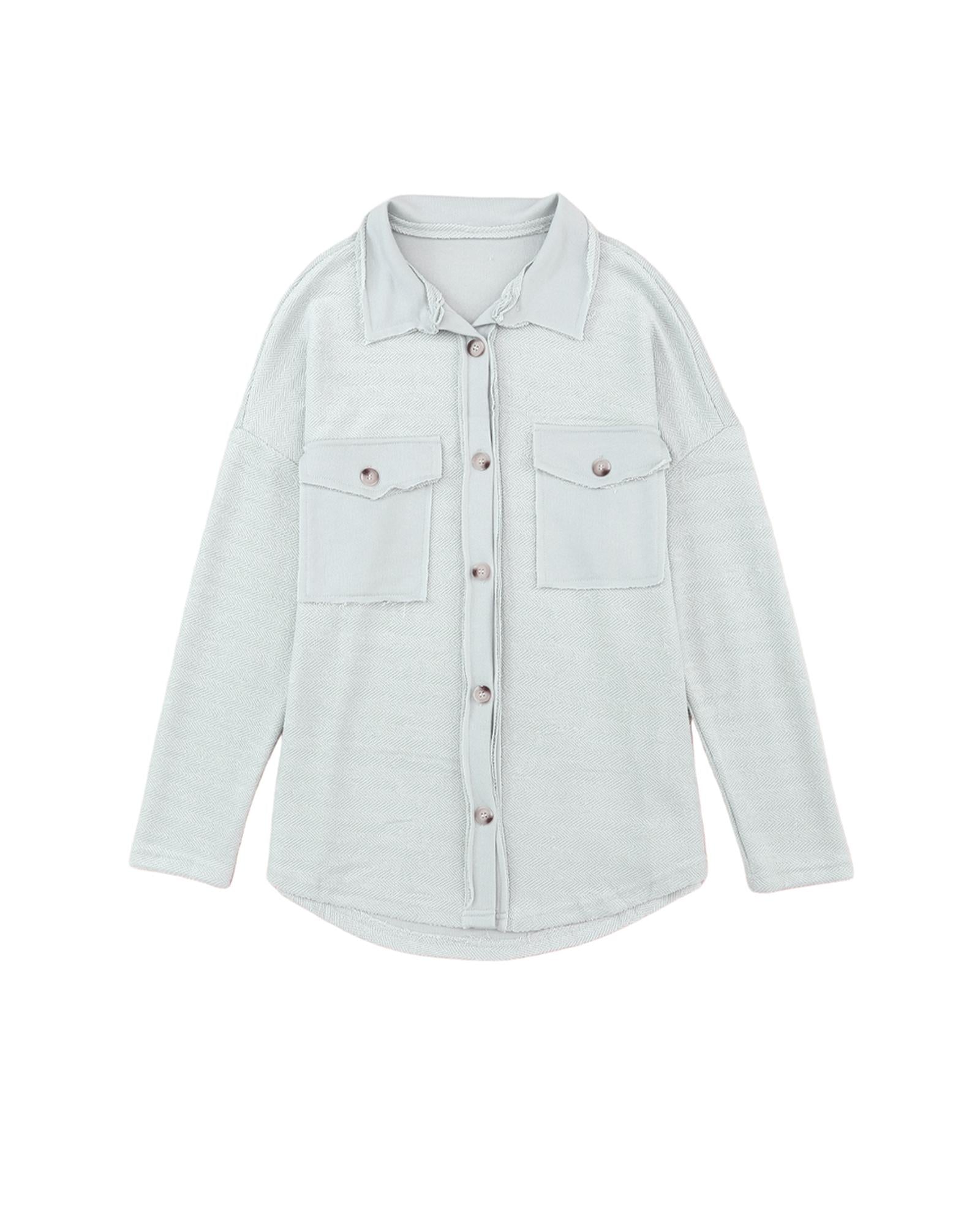 Azura Exchange Gray Contrast Flap Pockets Relaxed Shacket - S