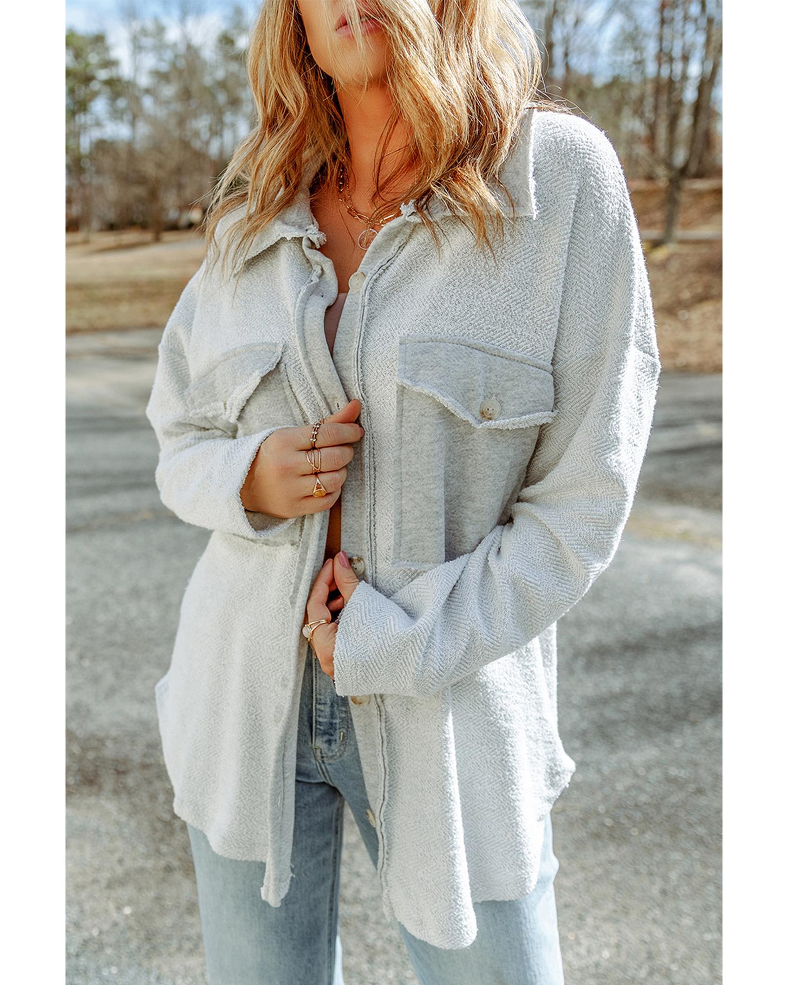 Azura Exchange Gray Contrast Flap Pockets Relaxed Shacket - S