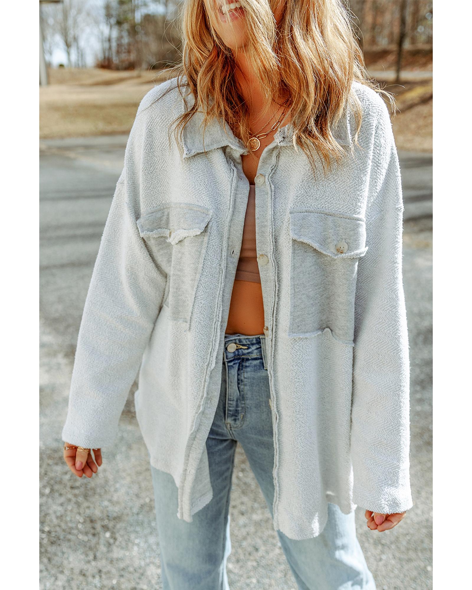 Azura Exchange Gray Contrast Flap Pockets Relaxed Shacket - S