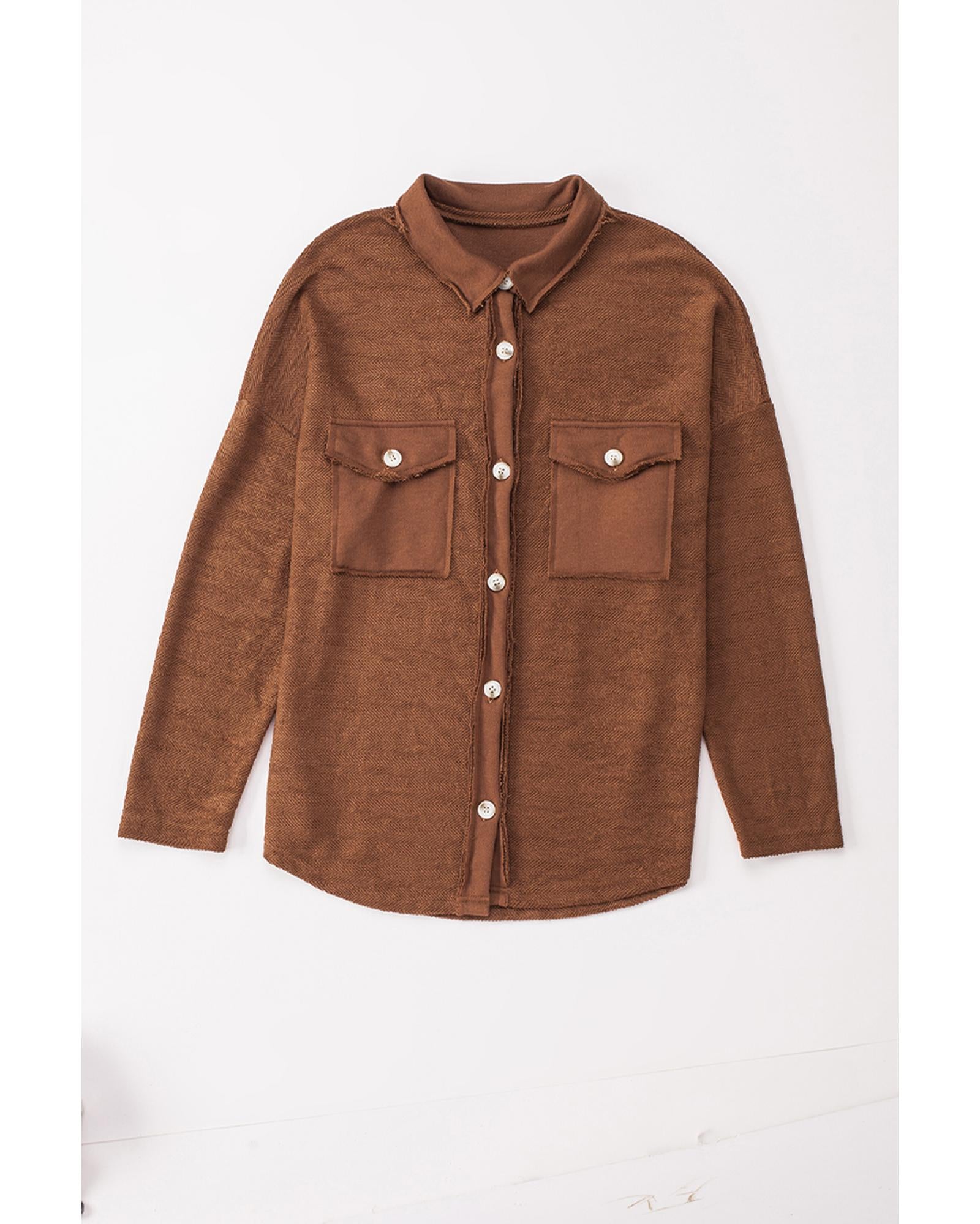 Azura Exchange Brown Contrast Flap Pockets Relaxed Shacket - M