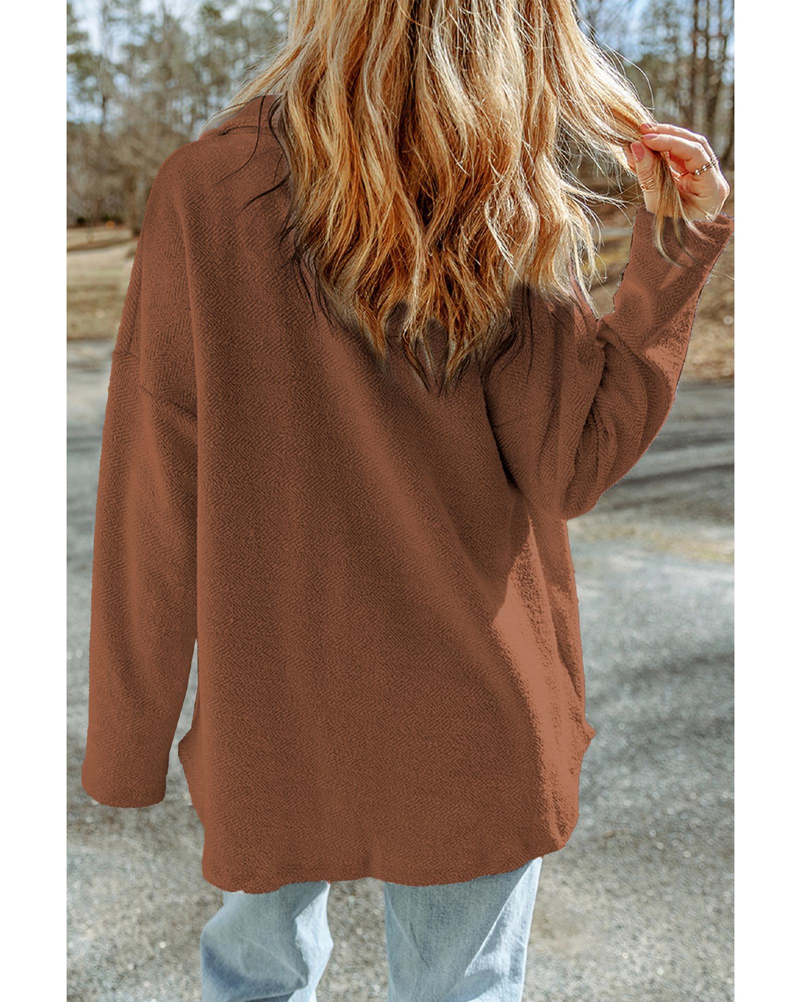 Azura Exchange Brown Contrast Flap Pockets Relaxed Shacket - M