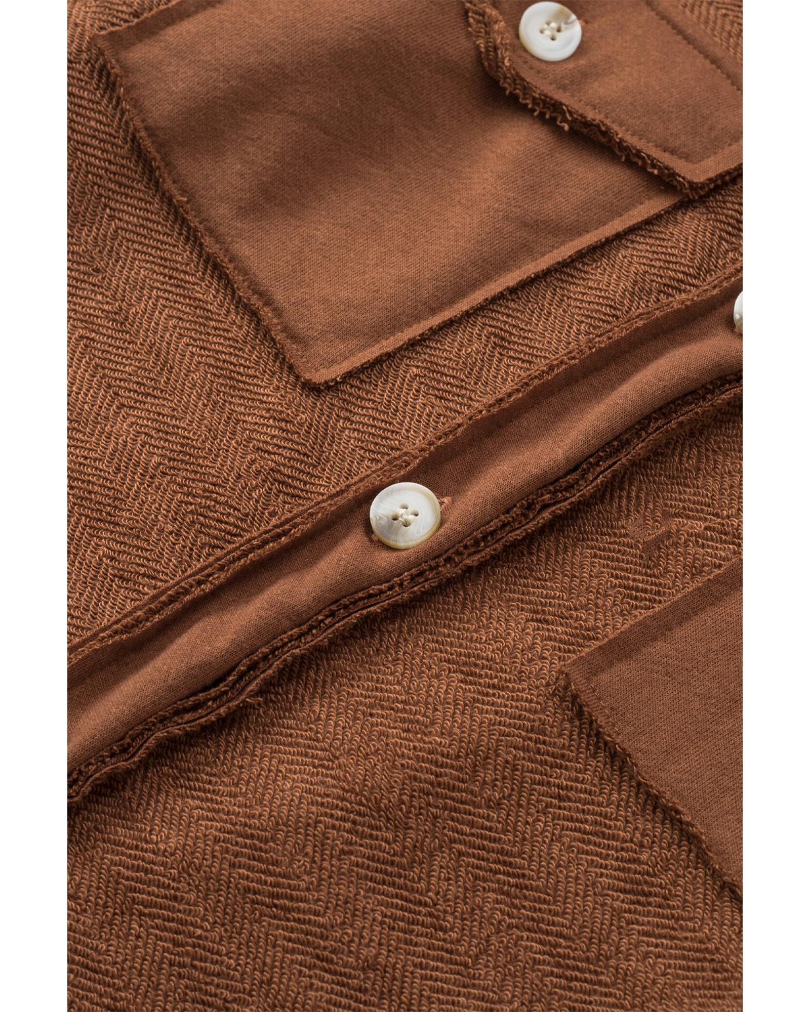 Azura Exchange Brown Contrast Flap Pockets Relaxed Shacket - M
