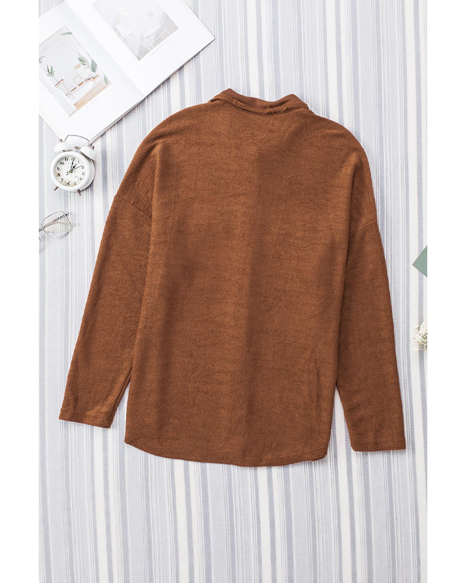 Azura Exchange Brown Contrast Flap Pockets Relaxed Shacket - M