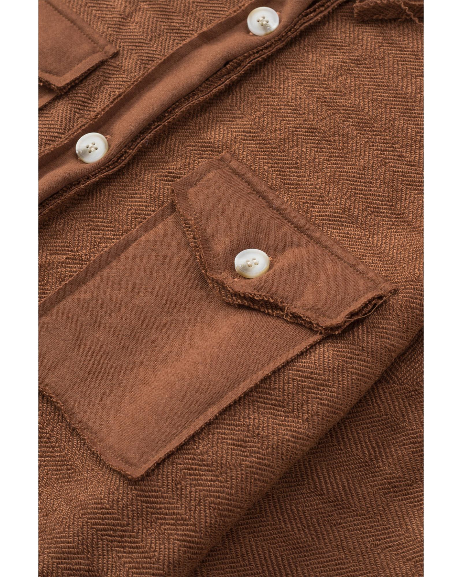 Azura Exchange Brown Contrast Flap Pockets Relaxed Shacket - M