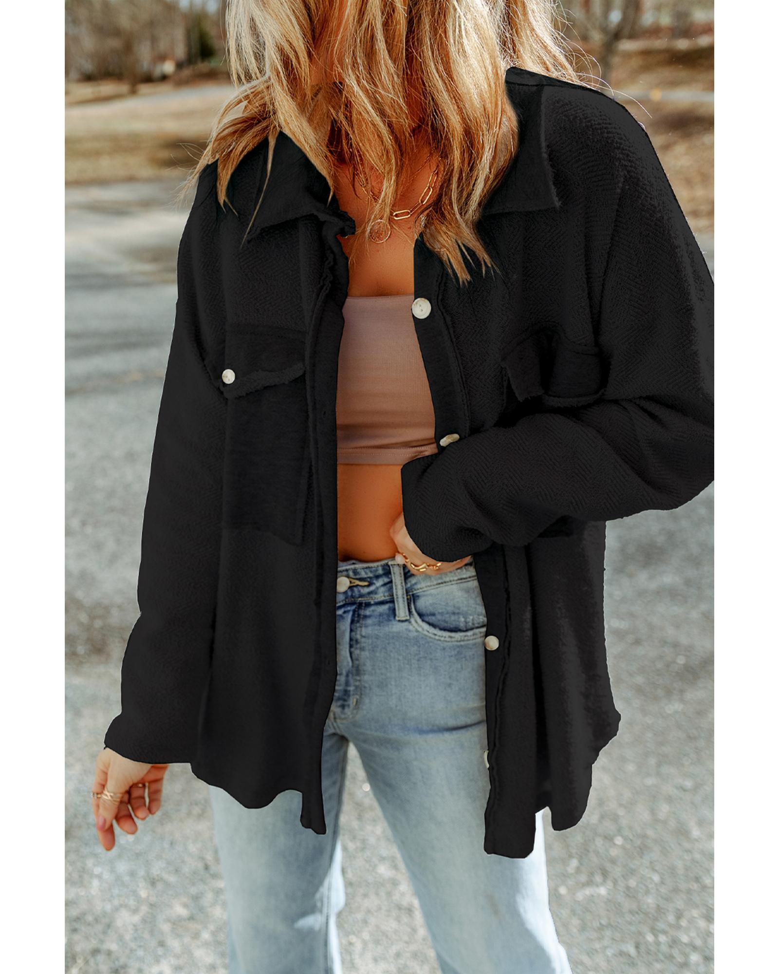 Black Contrast Flap Pockets Relaxed Shacket - 2XL