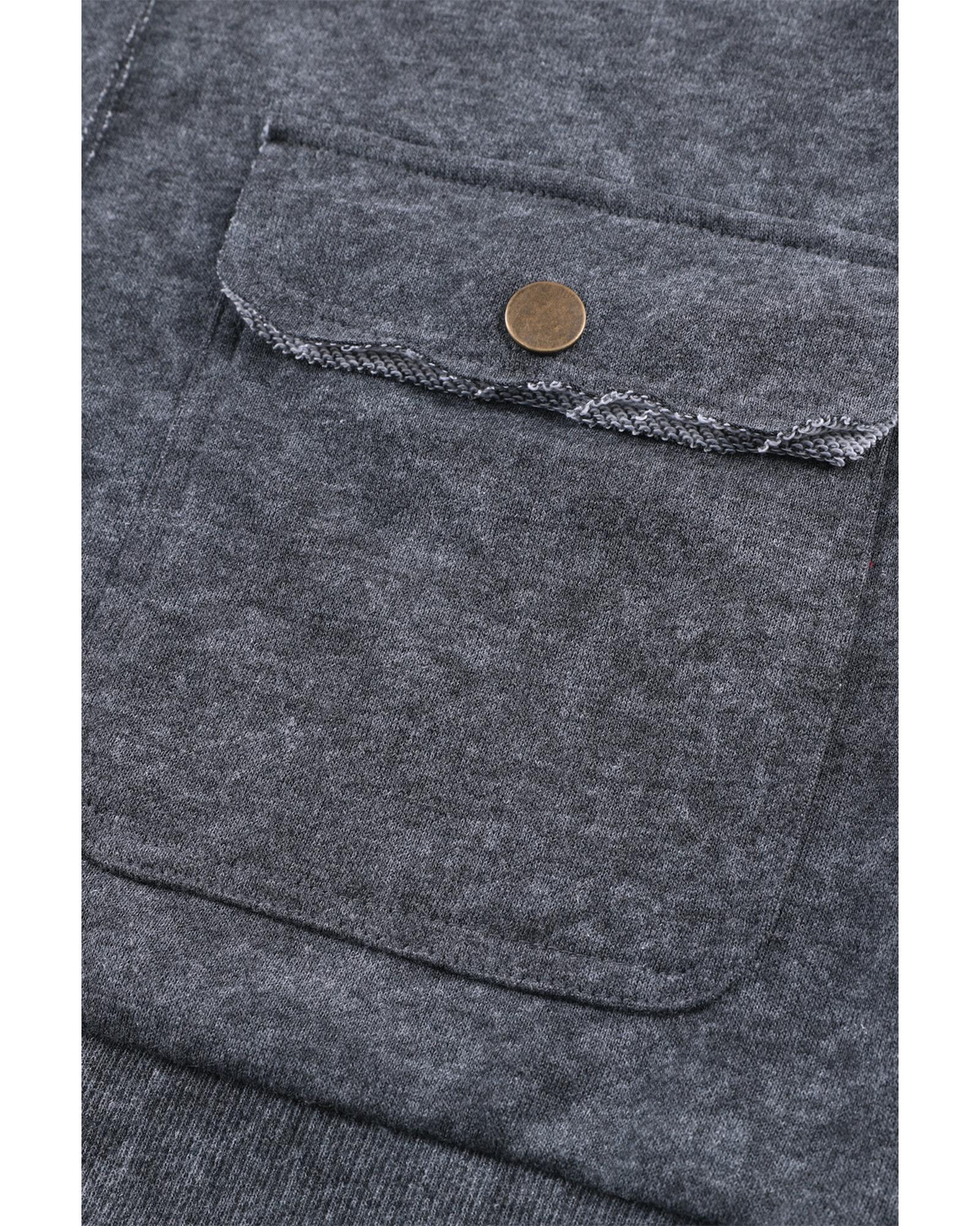 Gray Vintage Washed Flap Pocket Button Shacket - L