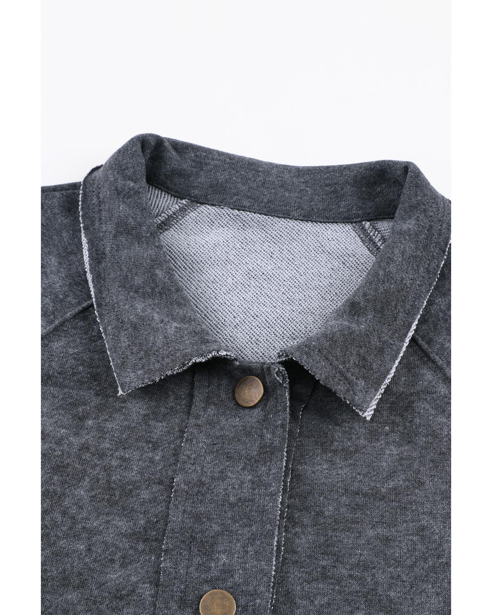 Gray Vintage Washed Flap Pocket Button Shacket - M
