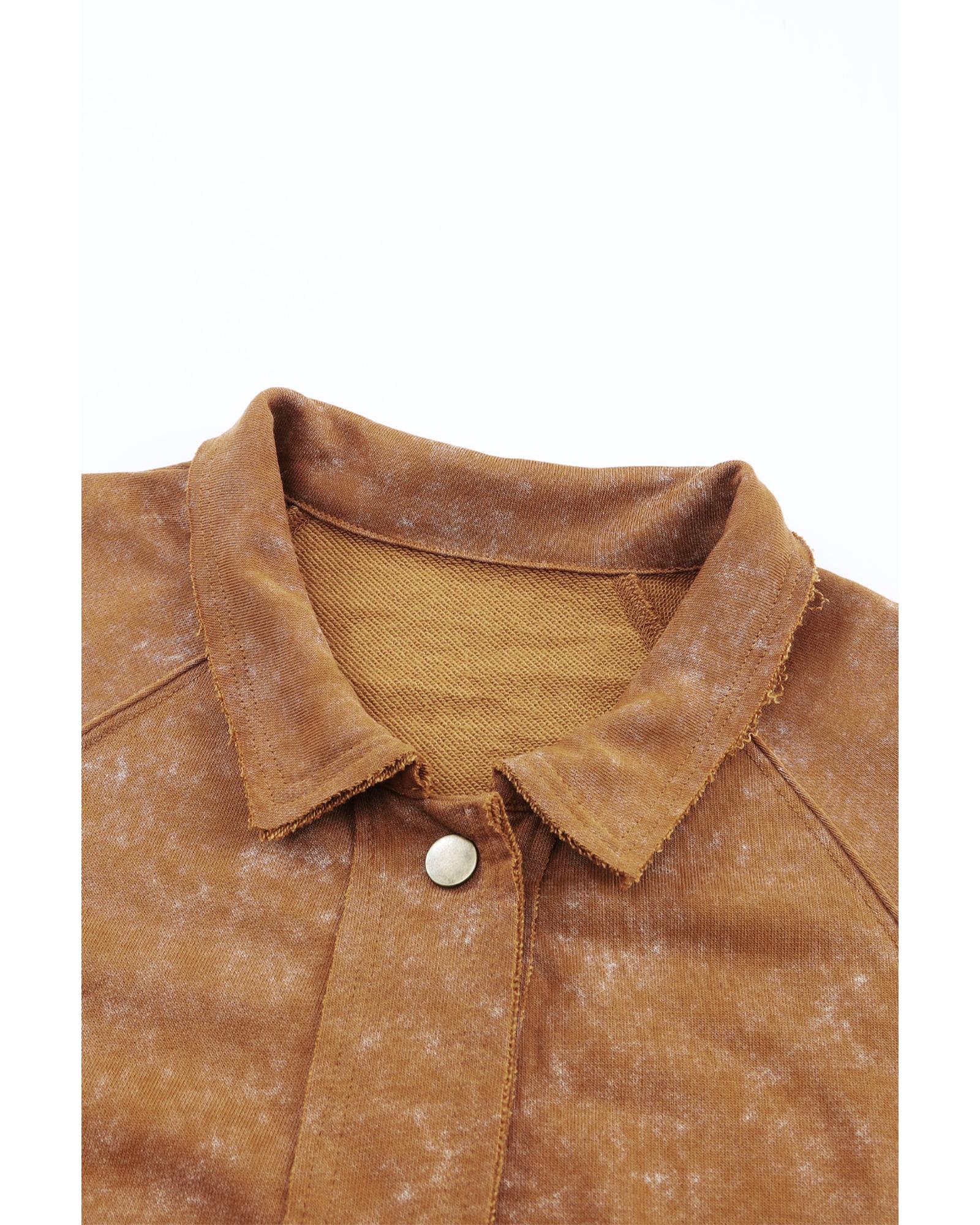 Khaki Vintage Washed Flap Pocket Button Shacket - XL