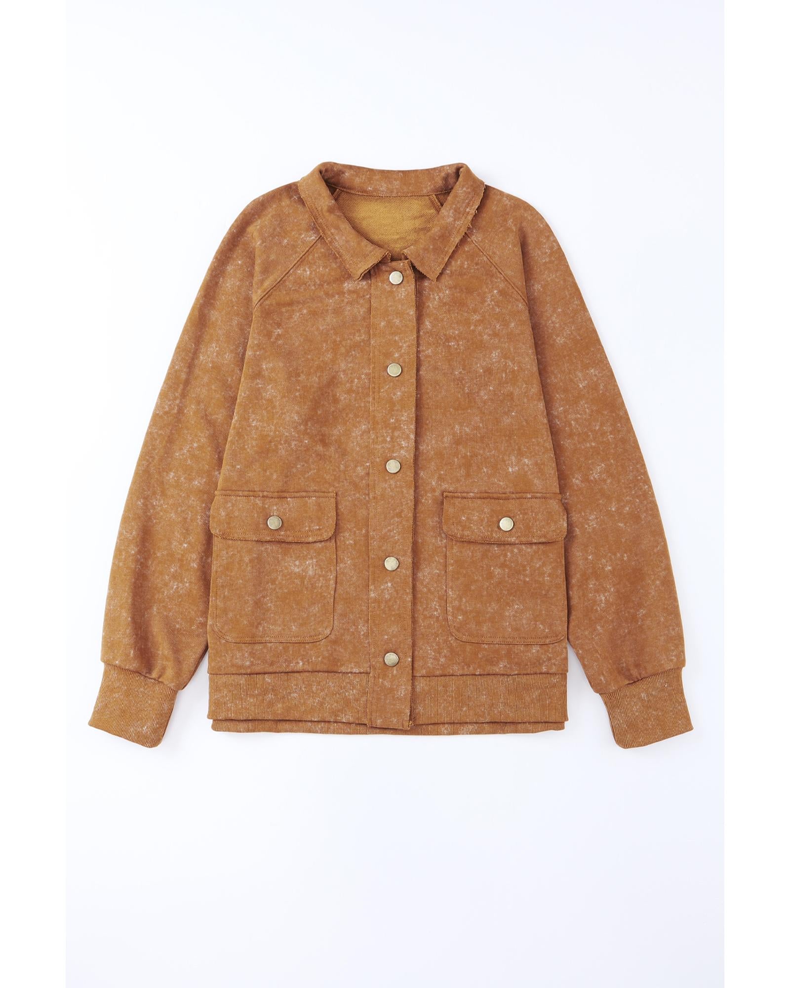 Khaki Vintage Washed Flap Pocket Button Shacket - XL