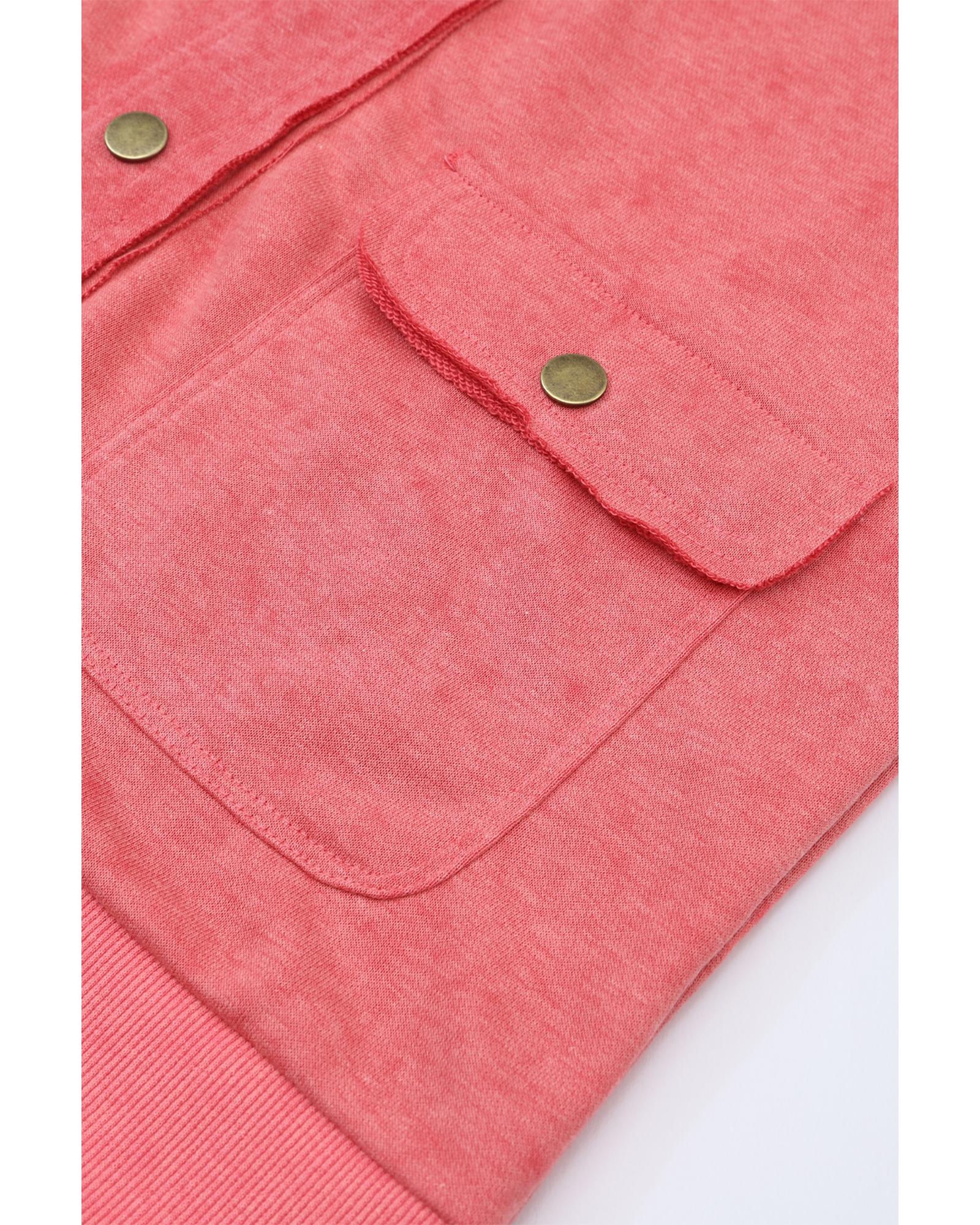 Red Vintage Washed Flap Pocket Button Shacket - 2XL