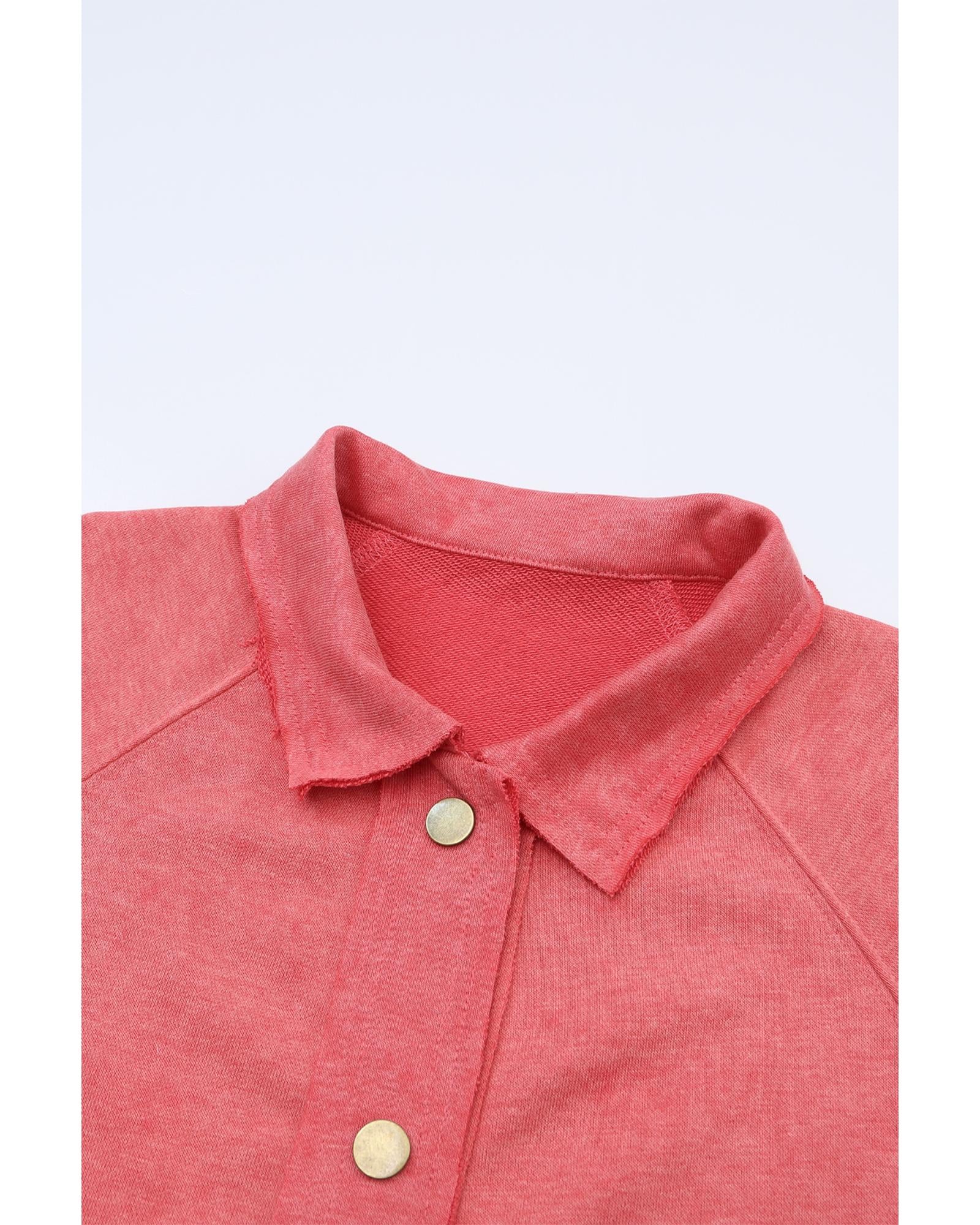 Red Vintage Washed Flap Pocket Button Shacket - M