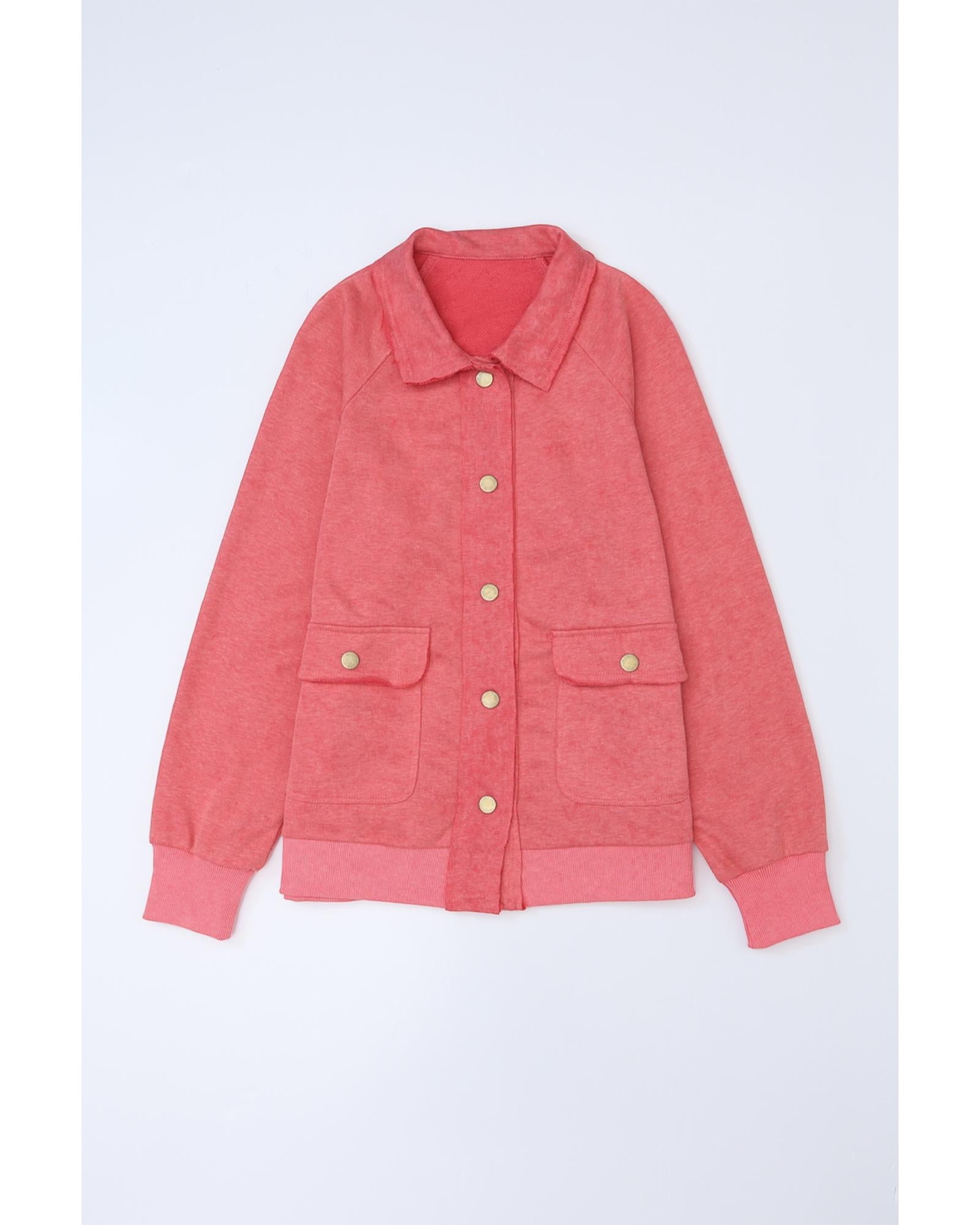 Red Vintage Washed Flap Pocket Button Shacket - XL