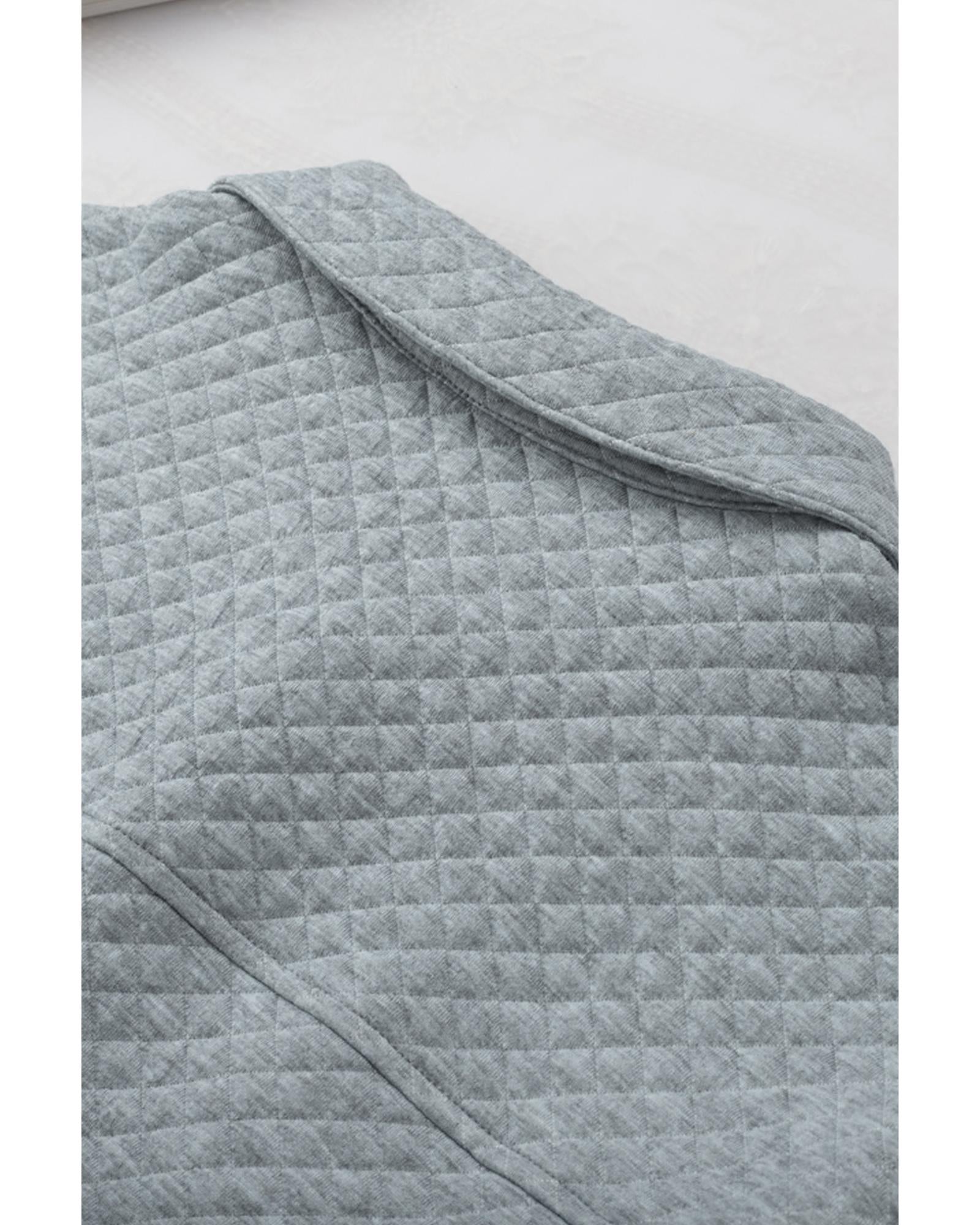 Gray Retro Quilted Flap Pocket Button Shacket - 2XL