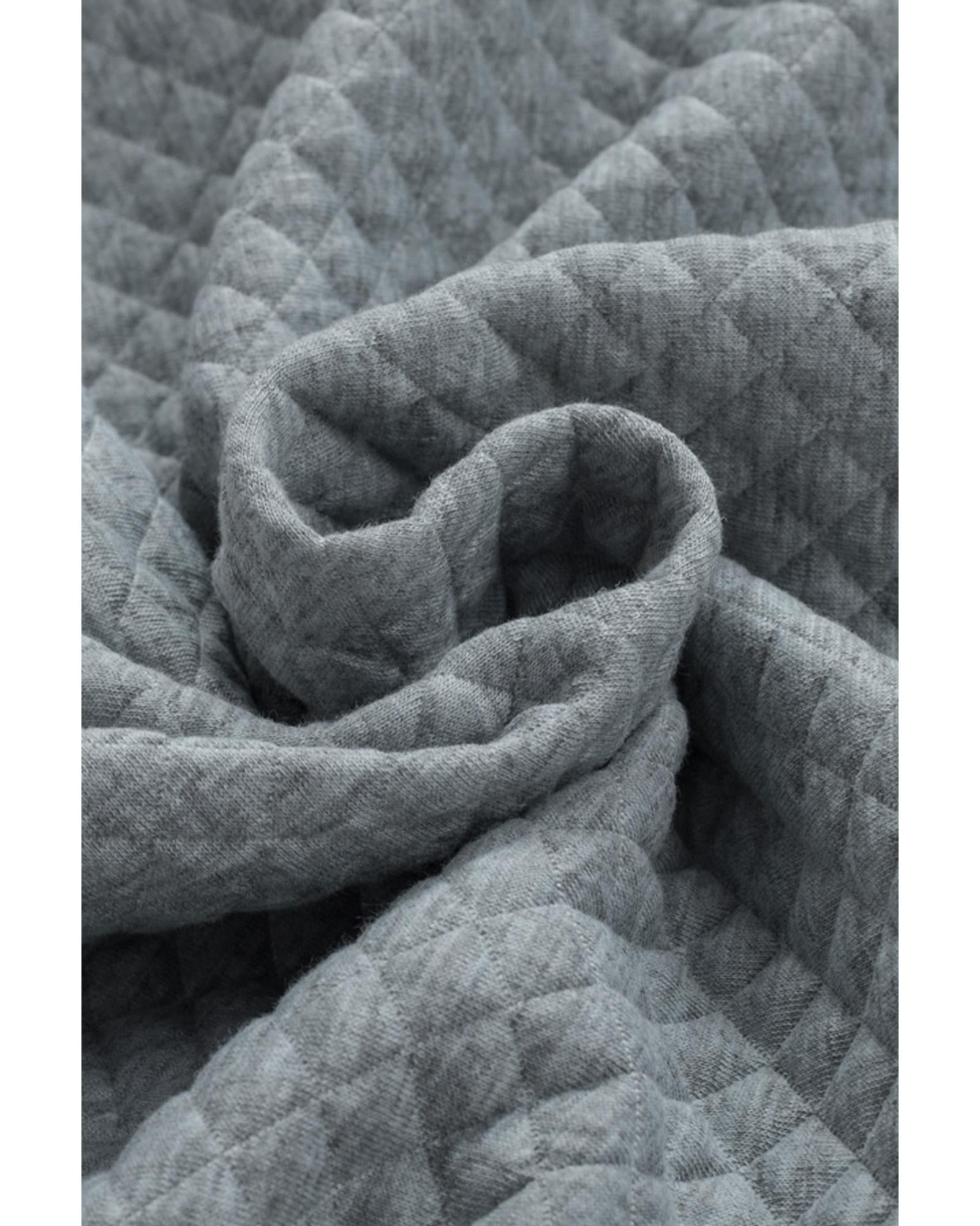 Gray Retro Quilted Flap Pocket Button Shacket - M