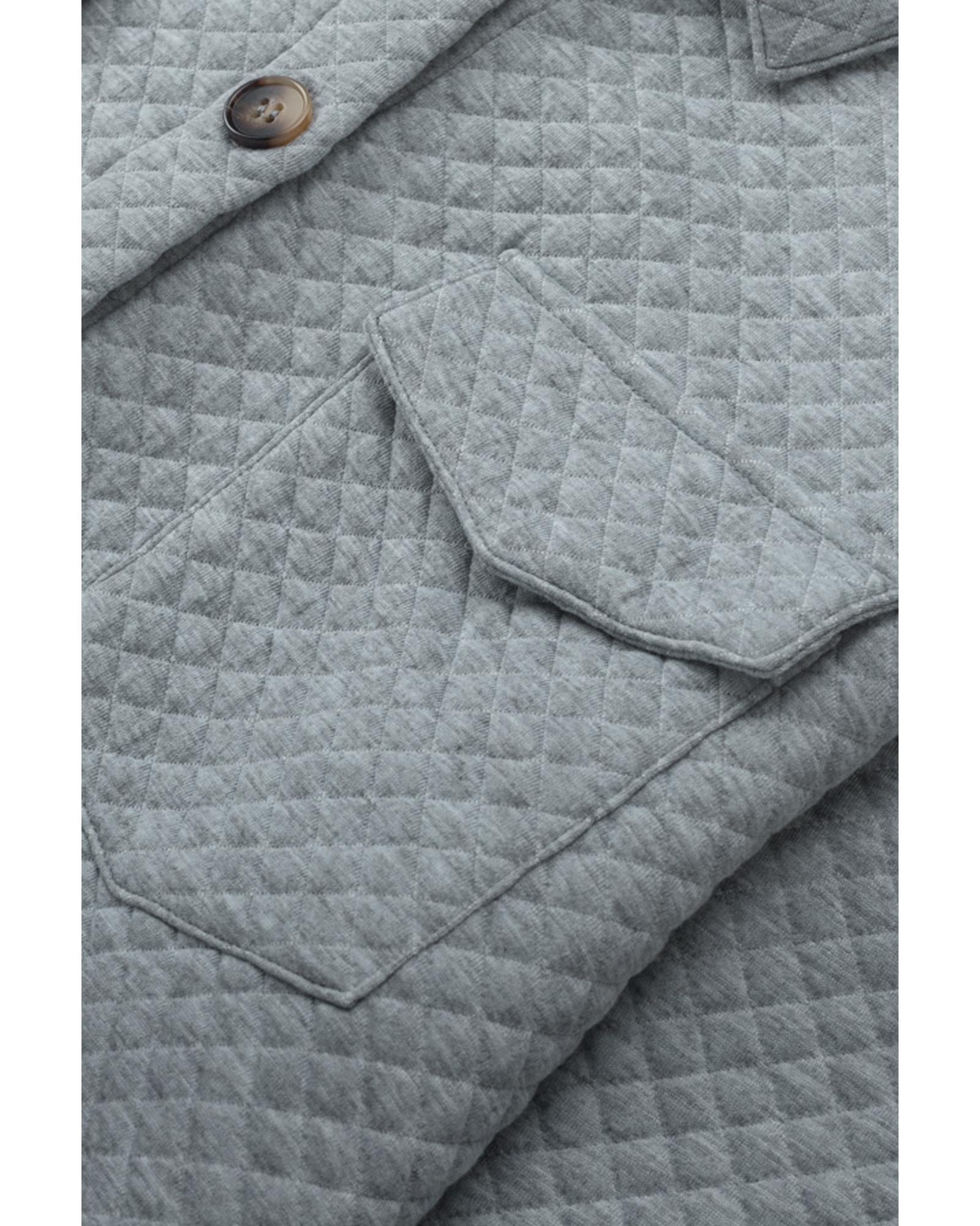 Gray Retro Quilted Flap Pocket Button Shacket - S