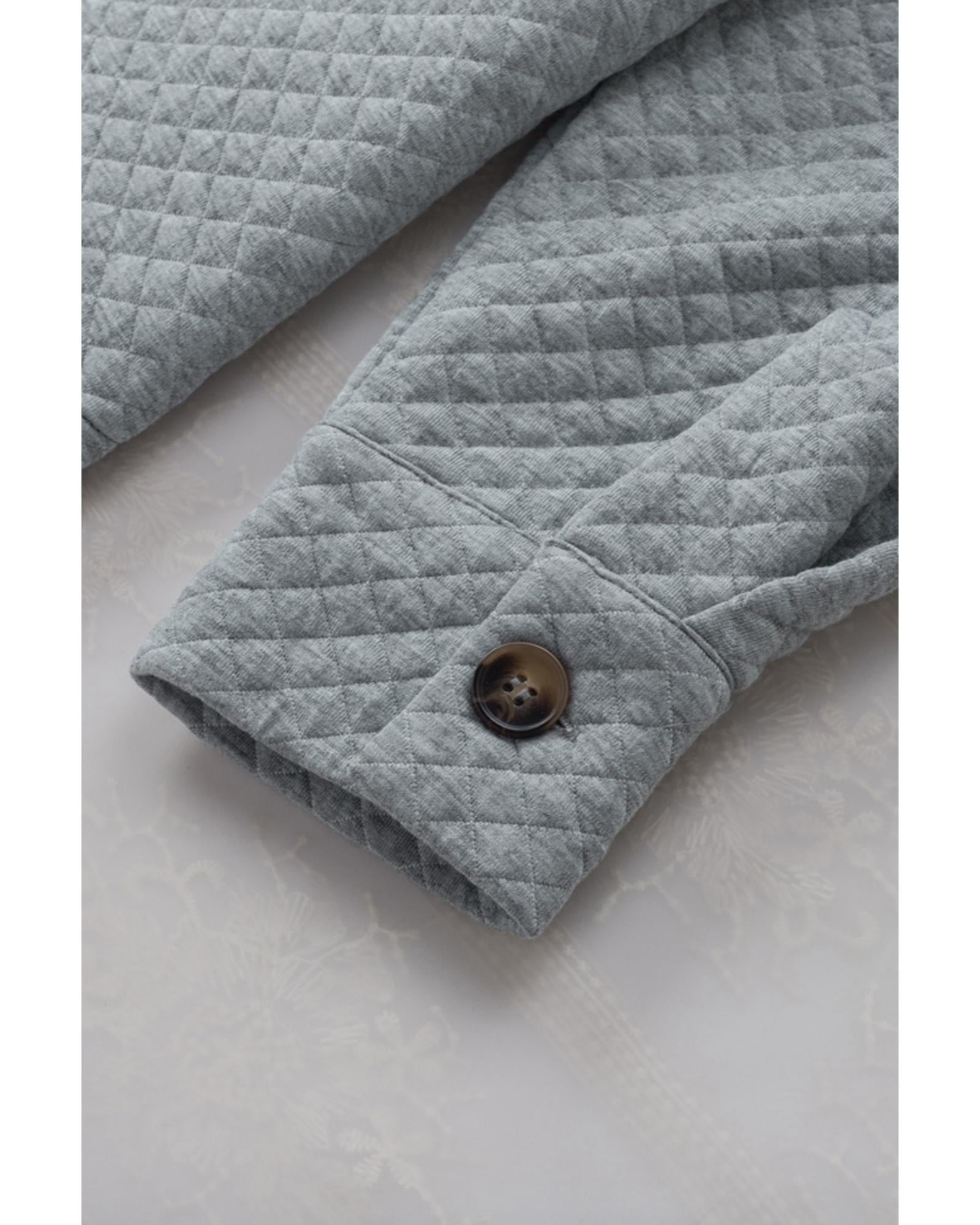 Gray Retro Quilted Flap Pocket Button Shacket - XL