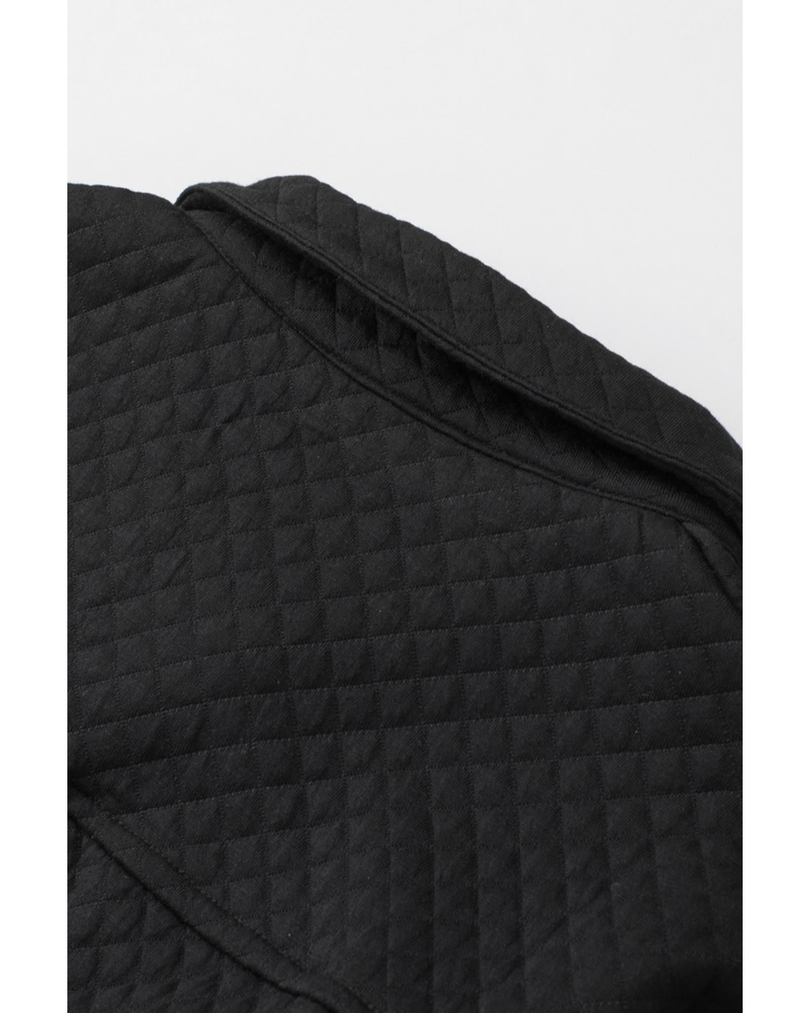 Black Retro Quilted Flap Pocket Button Shacket - S