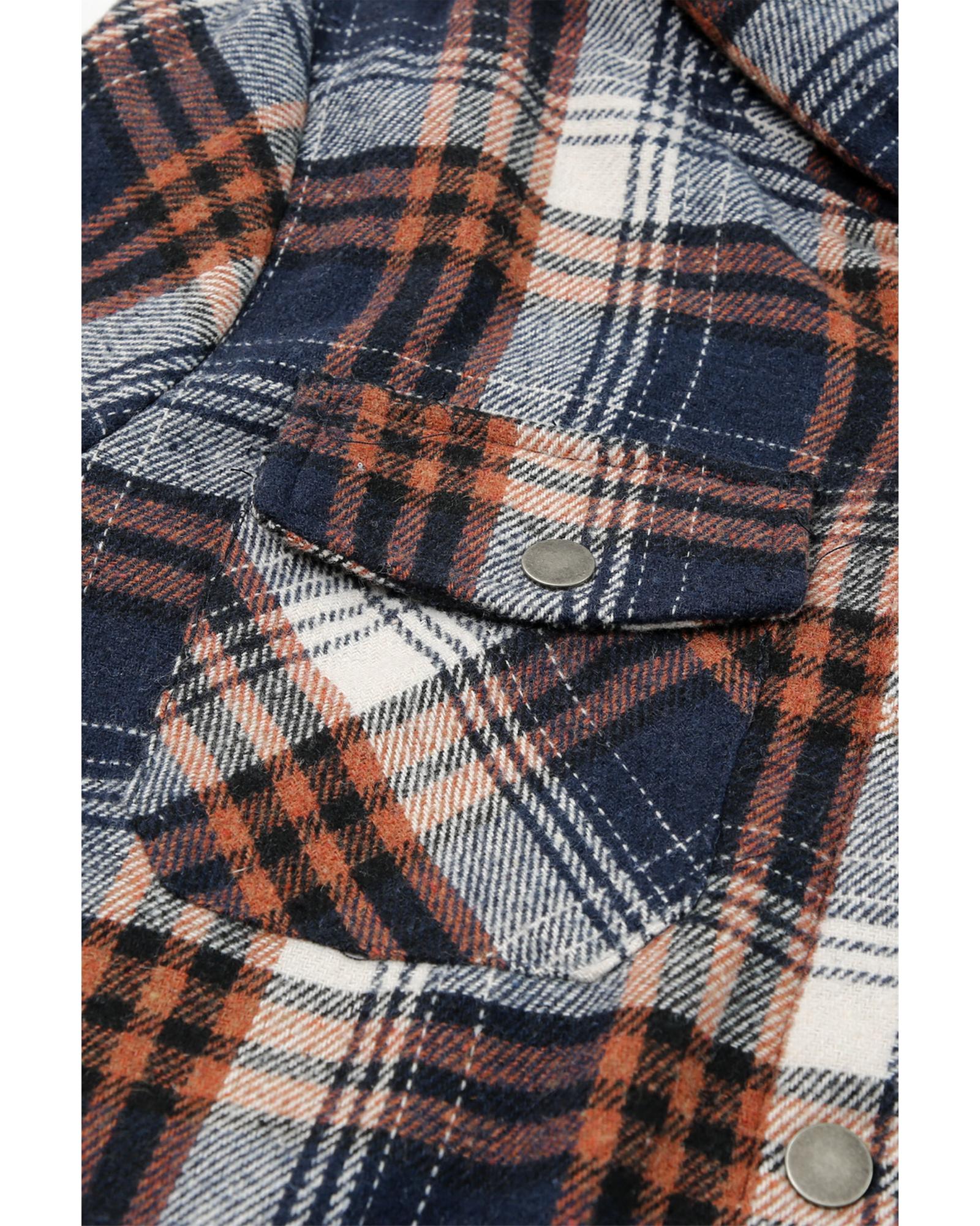 Plaid Pattern Sherpa Lined Hooded Shacket - L