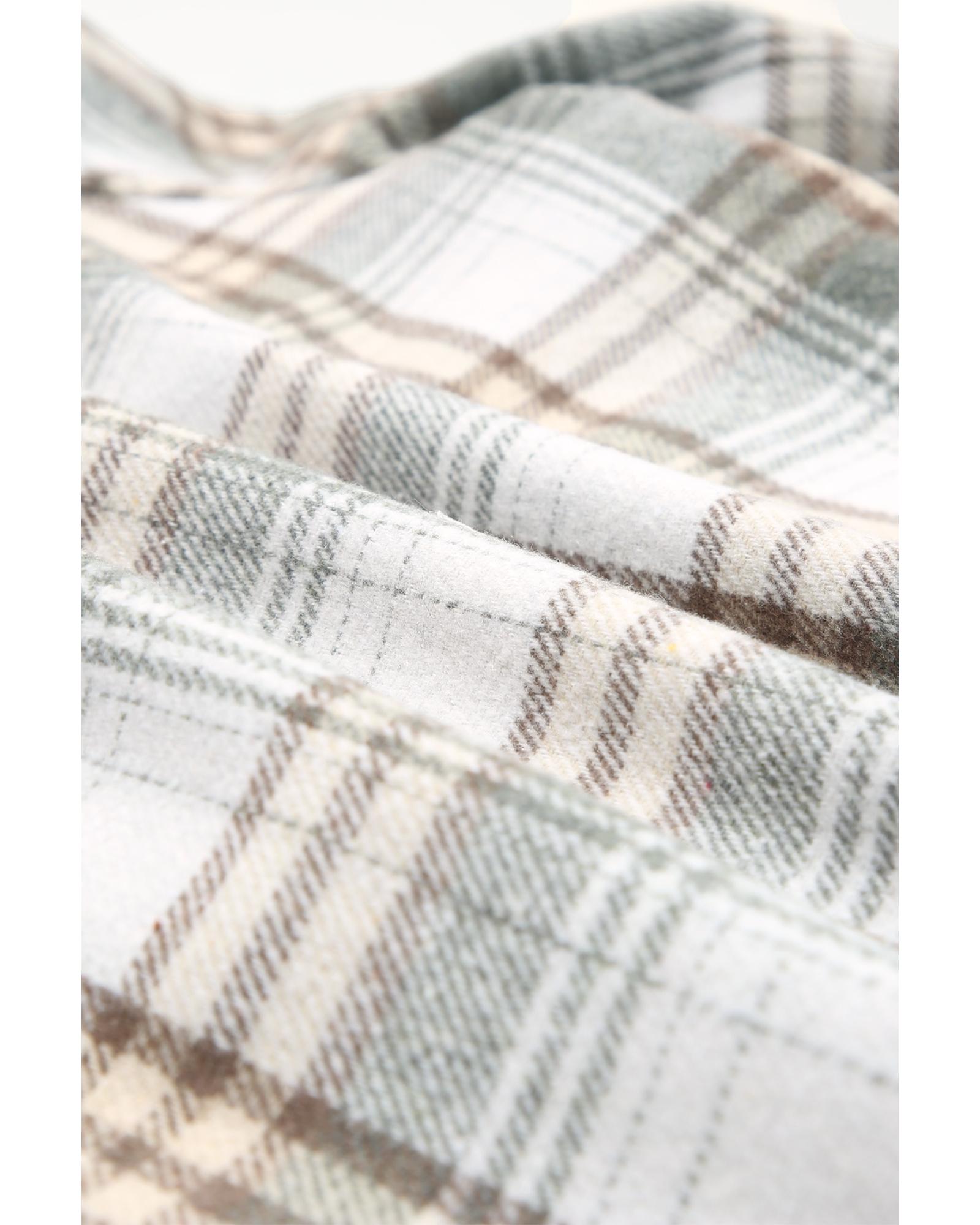 Gray Plaid Pattern Sherpa Lined Hooded Shacket - S