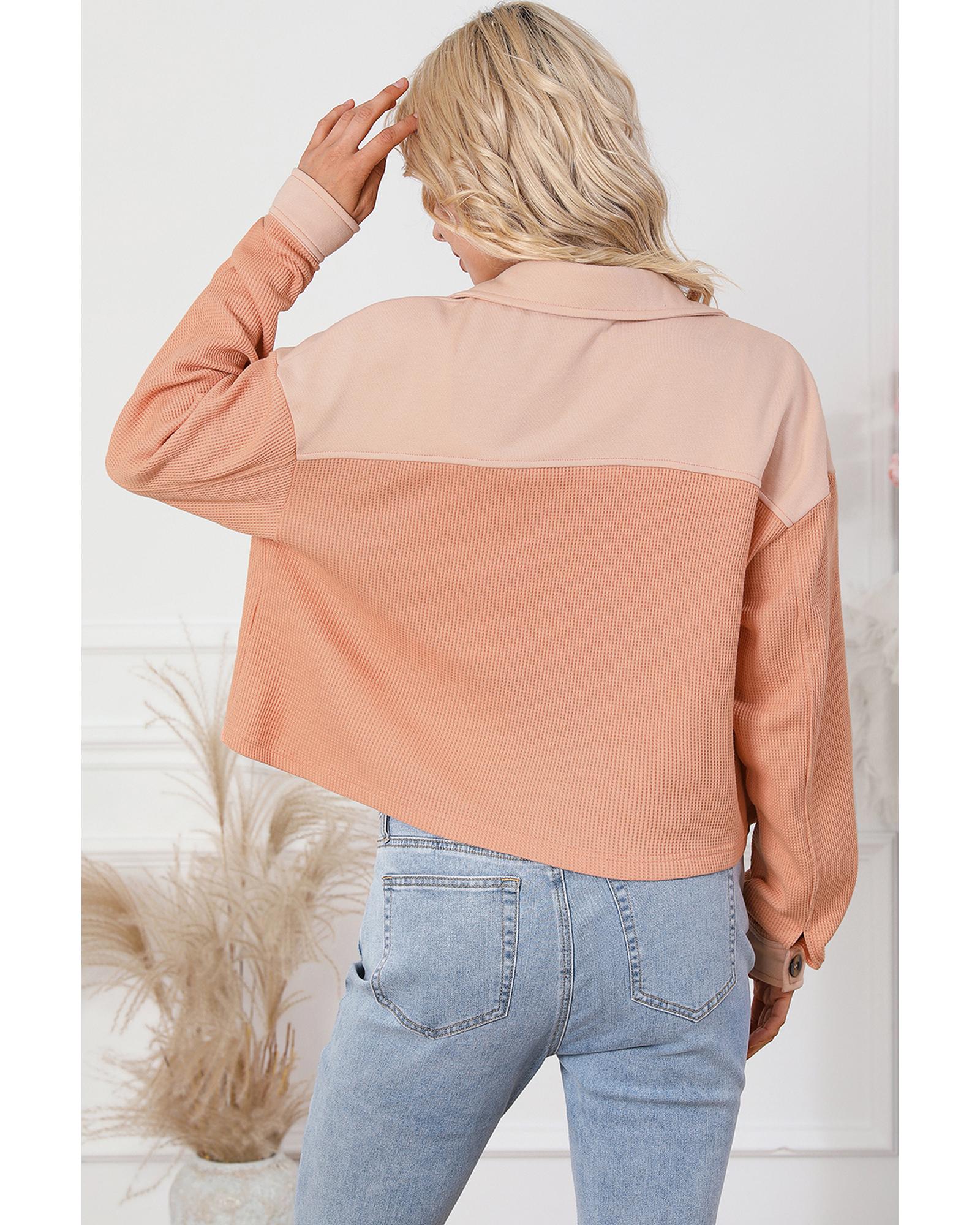 Orange Textured Waffle Knit Chest Pockets Cropped Shacket - L