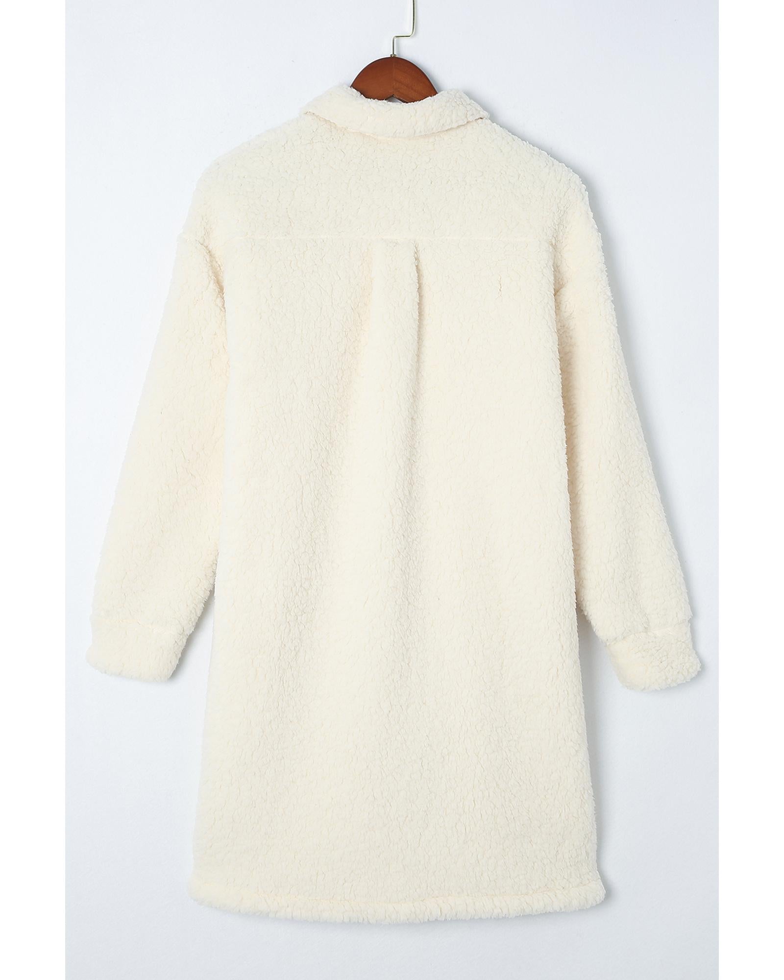 Beige Contrast Flap Pocket Single Breasted Teddy Coat - XL