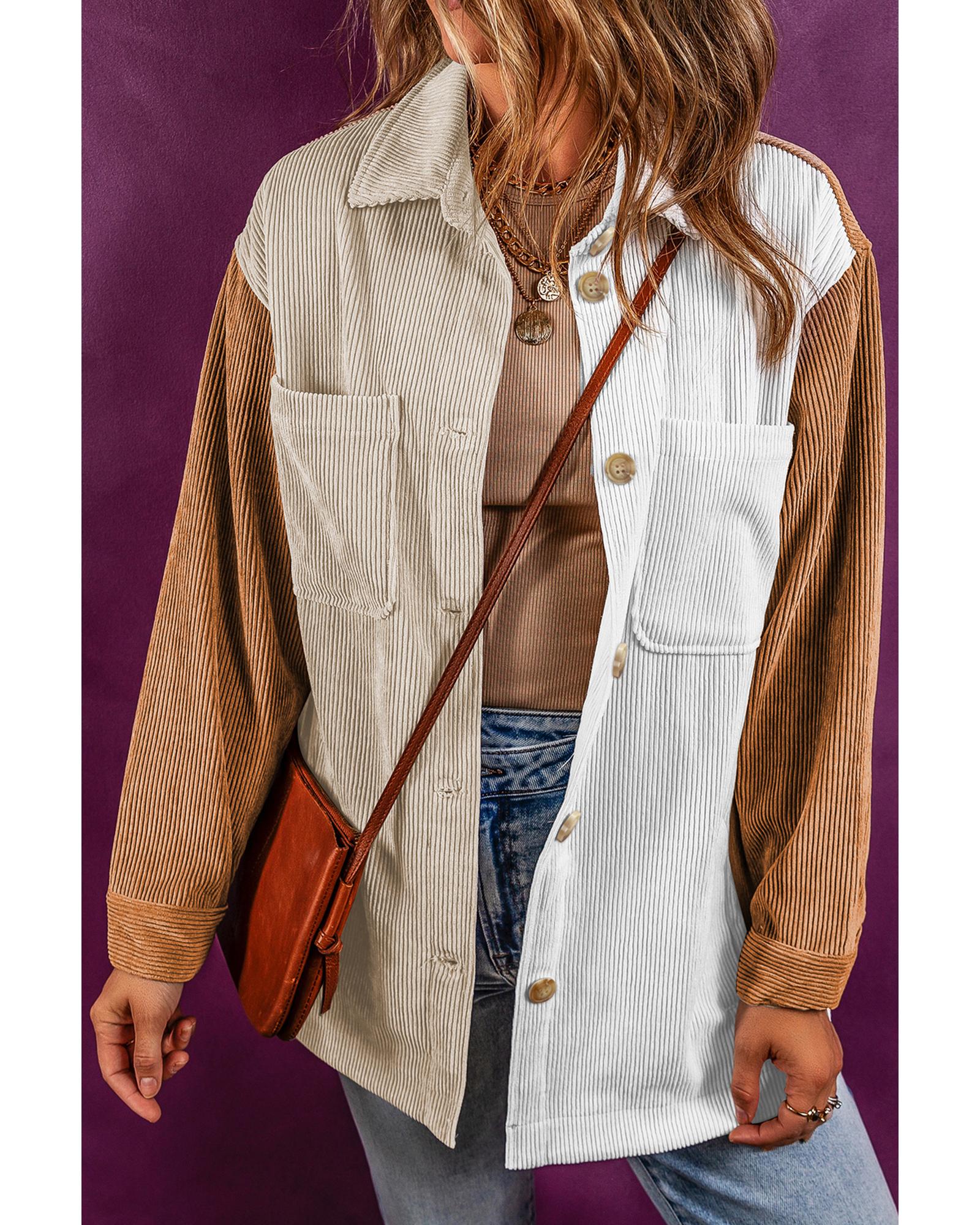 Multicolour Corduroy Colorblock Loose Shacket - S