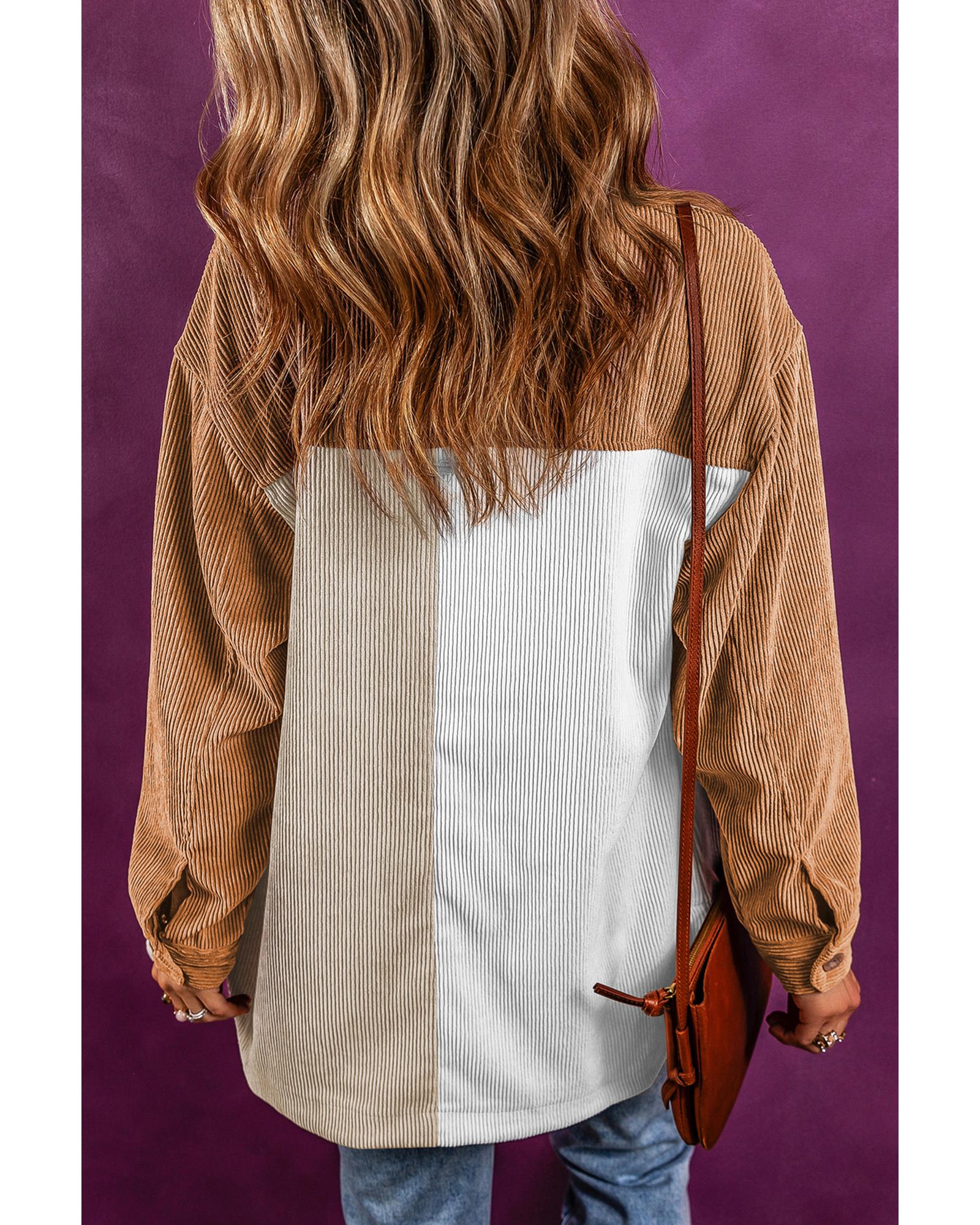 Multicolour Corduroy Colorblock Loose Shacket - S
