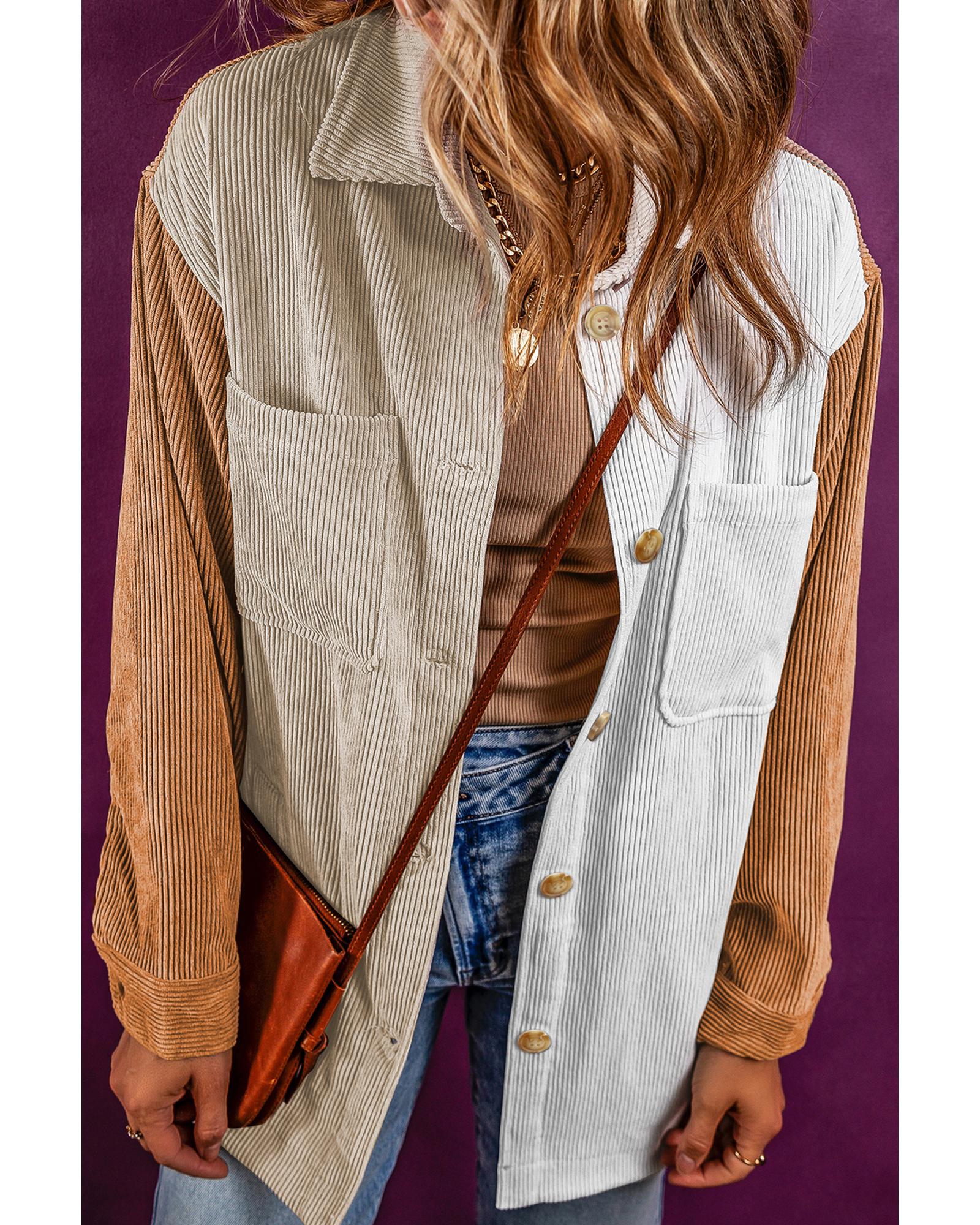 Multicolour Corduroy Colorblock Loose Shacket - S