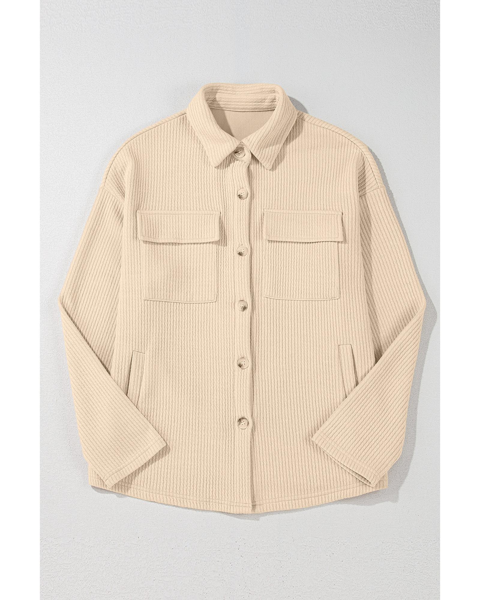 Apricot Solid Color Corduroy Buttoned Long Sleeve Shacket - M