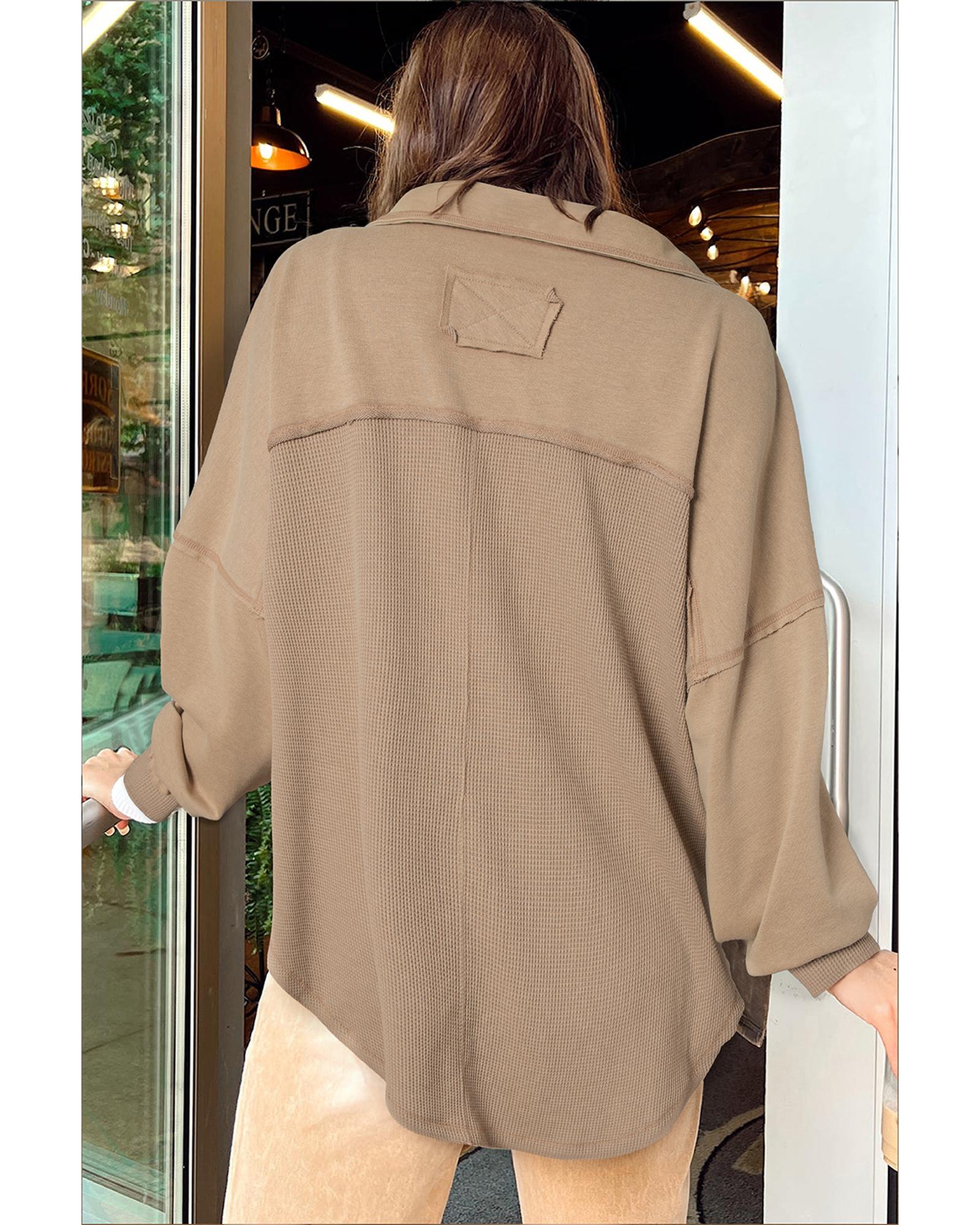 Goat Mineral Wash Textured Patchwork Loose Fit Shacket - L