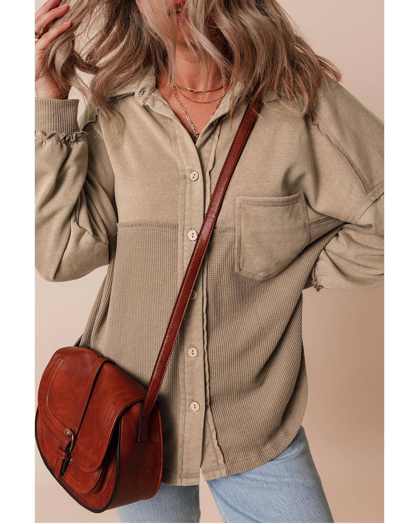 Goat Mineral Wash Textured Patchwork Loose Fit Shacket - M