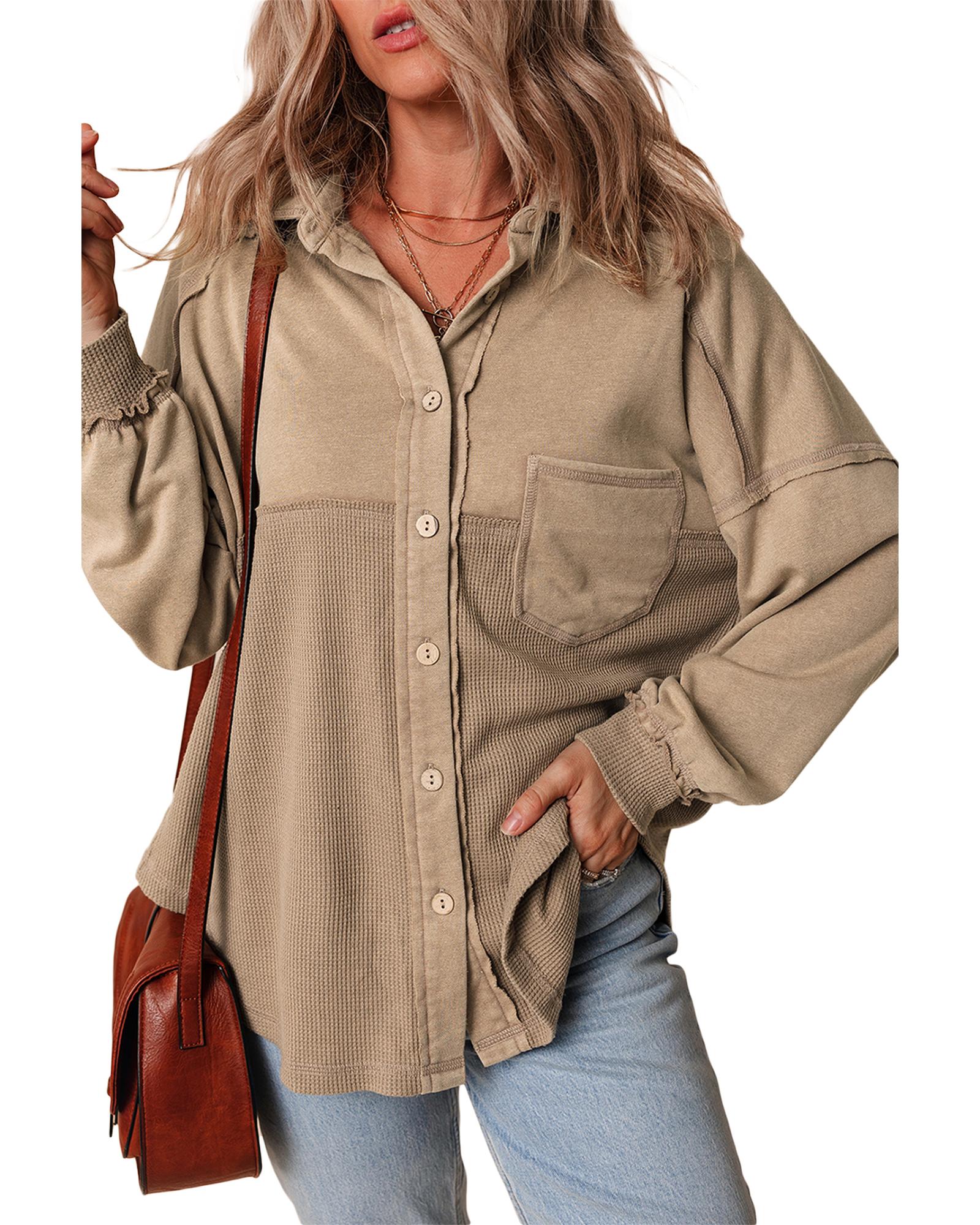 Goat Mineral Wash Textured Patchwork Loose Fit Shacket - S