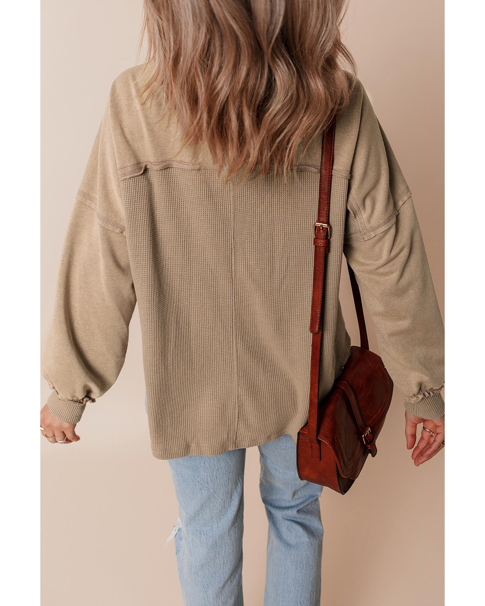 Goat Mineral Wash Textured Patchwork Loose Fit Shacket - XL