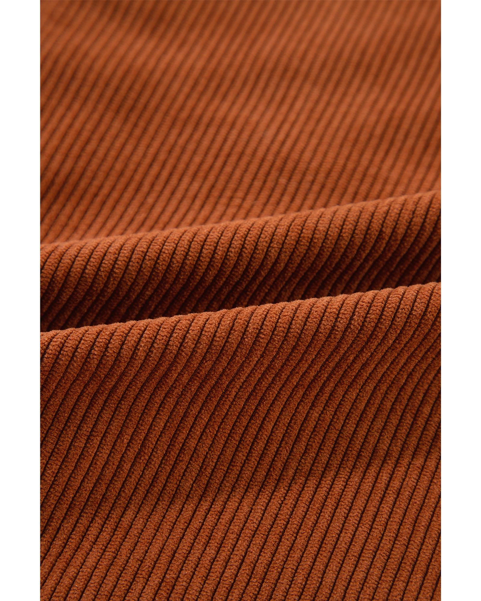 Rose Red Colorblock Curved Hem Corduroy Shacket with Pocket - M