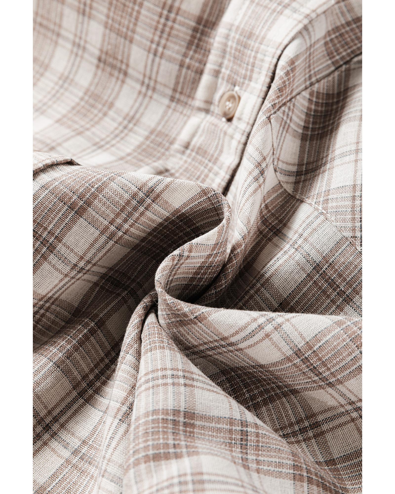 Khaki Checkered Print Loose Fit Buttoned Hooded Shacket - XL