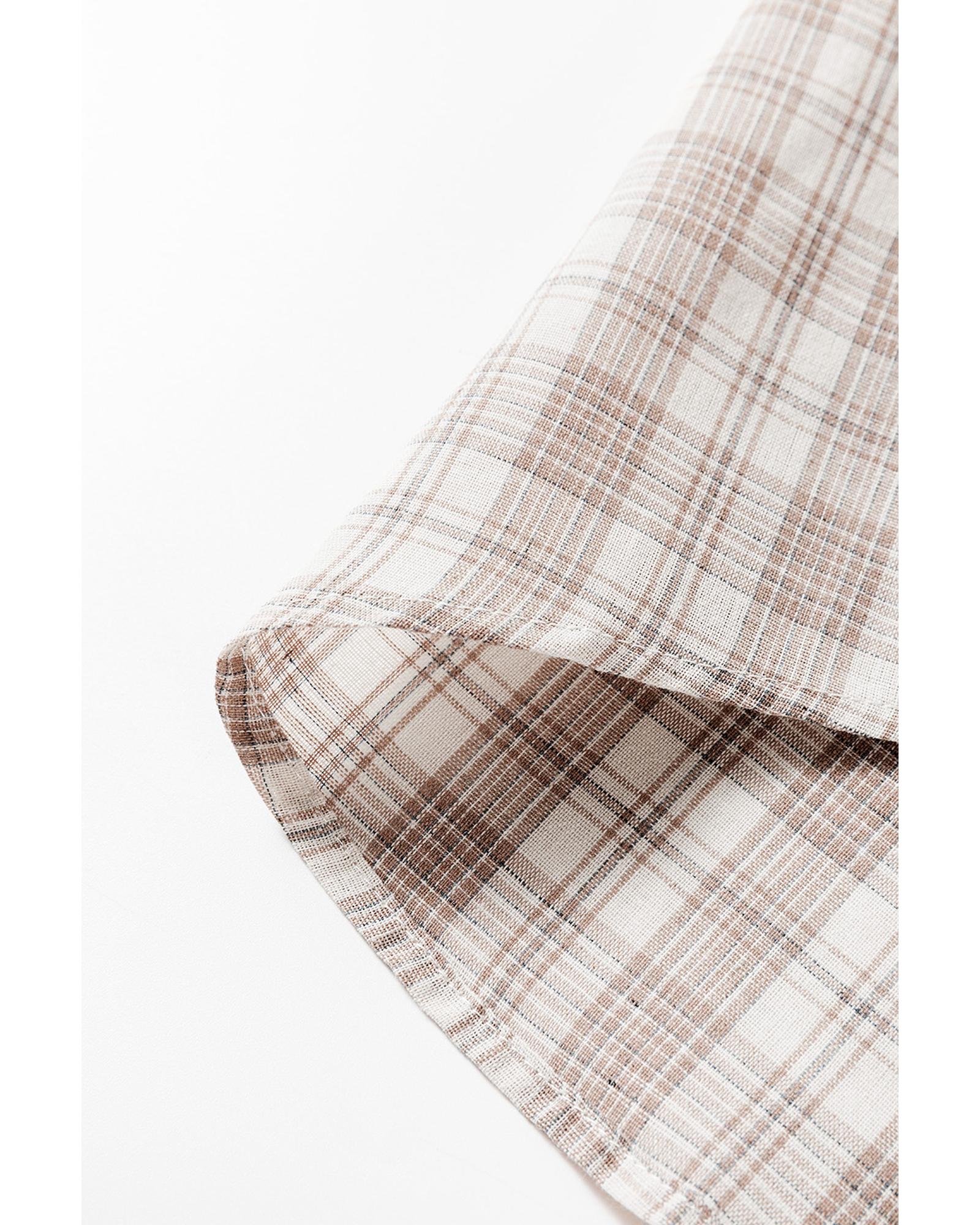 Khaki Checkered Print Loose Fit Buttoned Hooded Shacket - XL