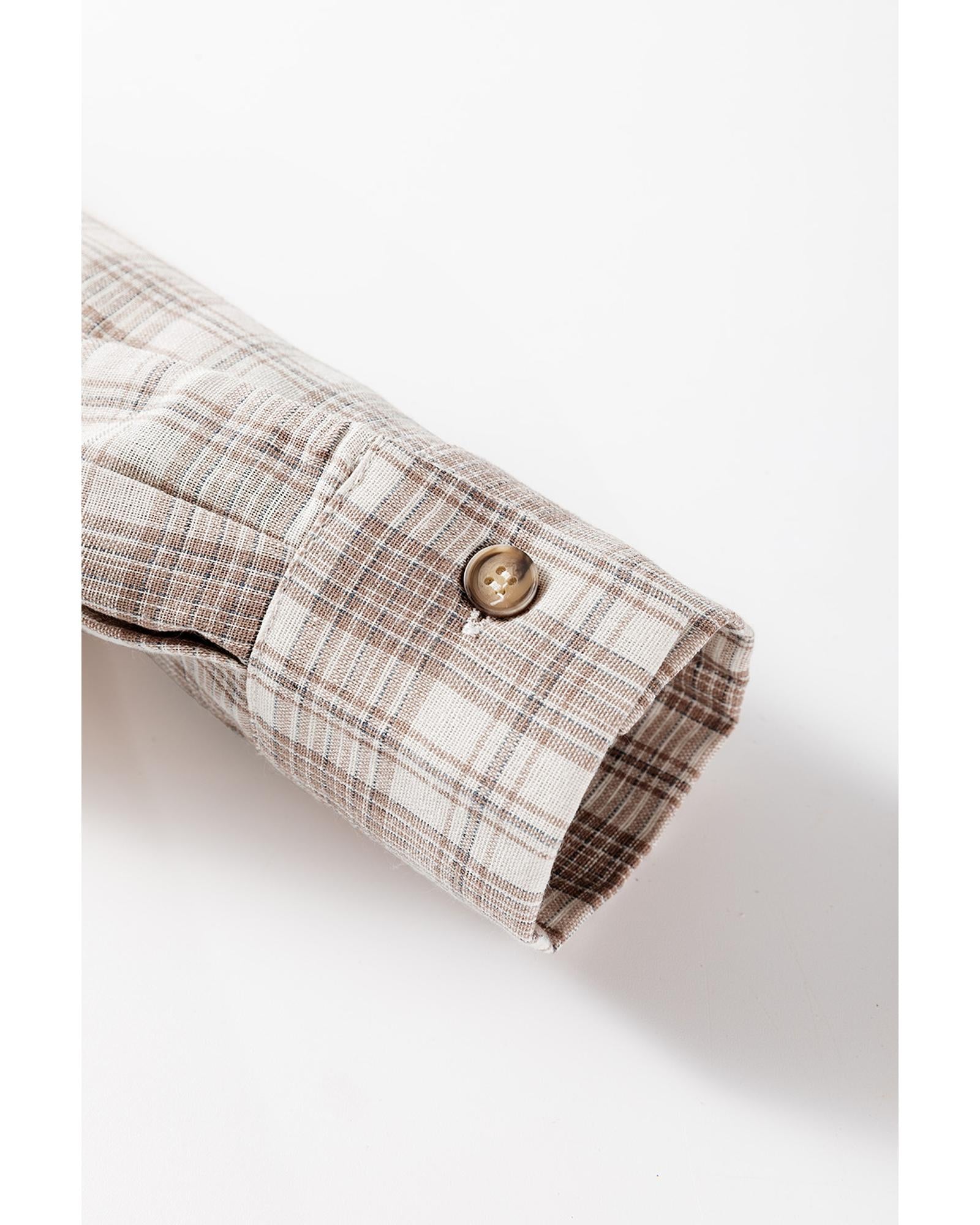 Khaki Checkered Print Loose Fit Buttoned Hooded Shacket - XL