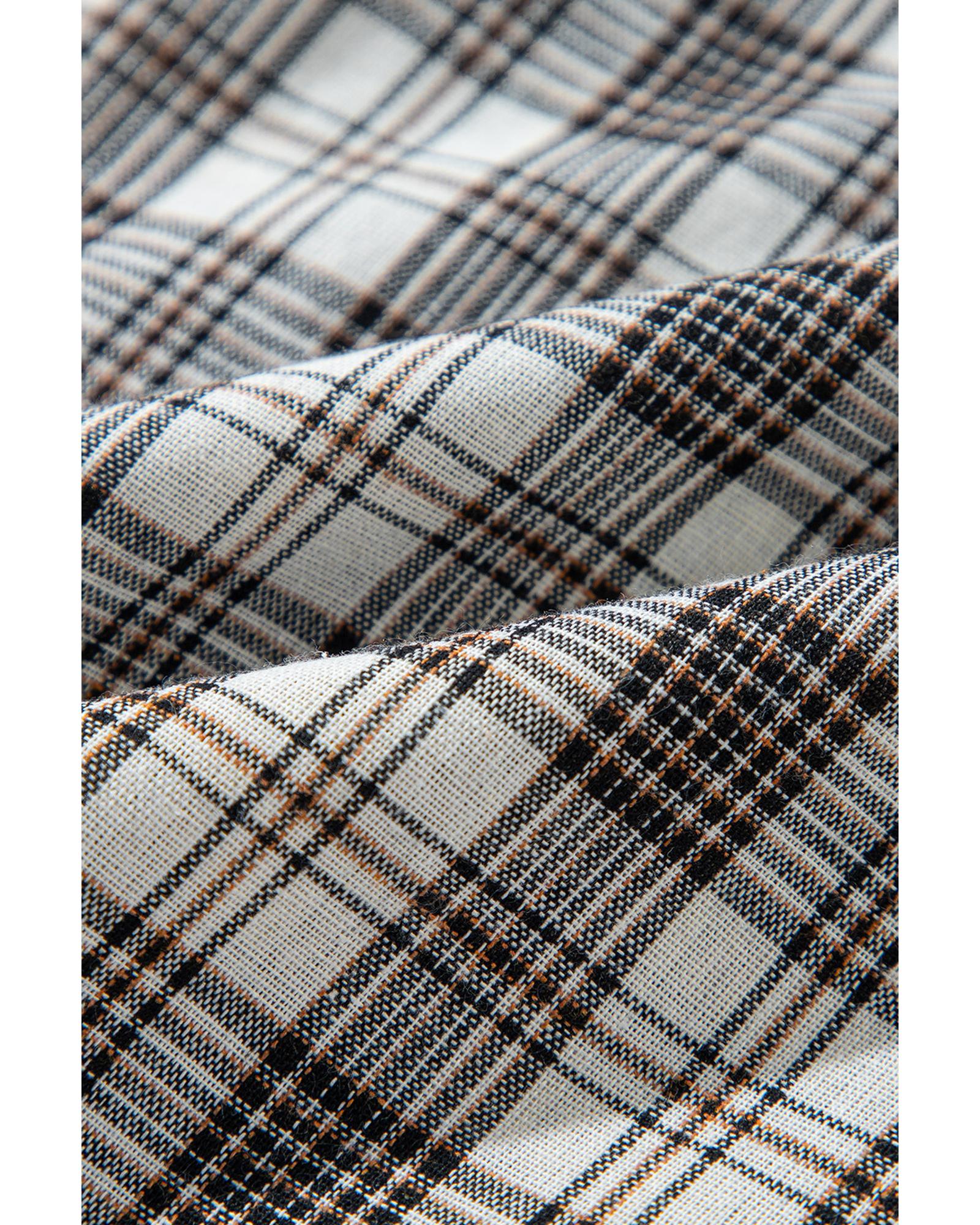 Black Checkered Print Loose Fit Buttoned Hooded Shacket - L