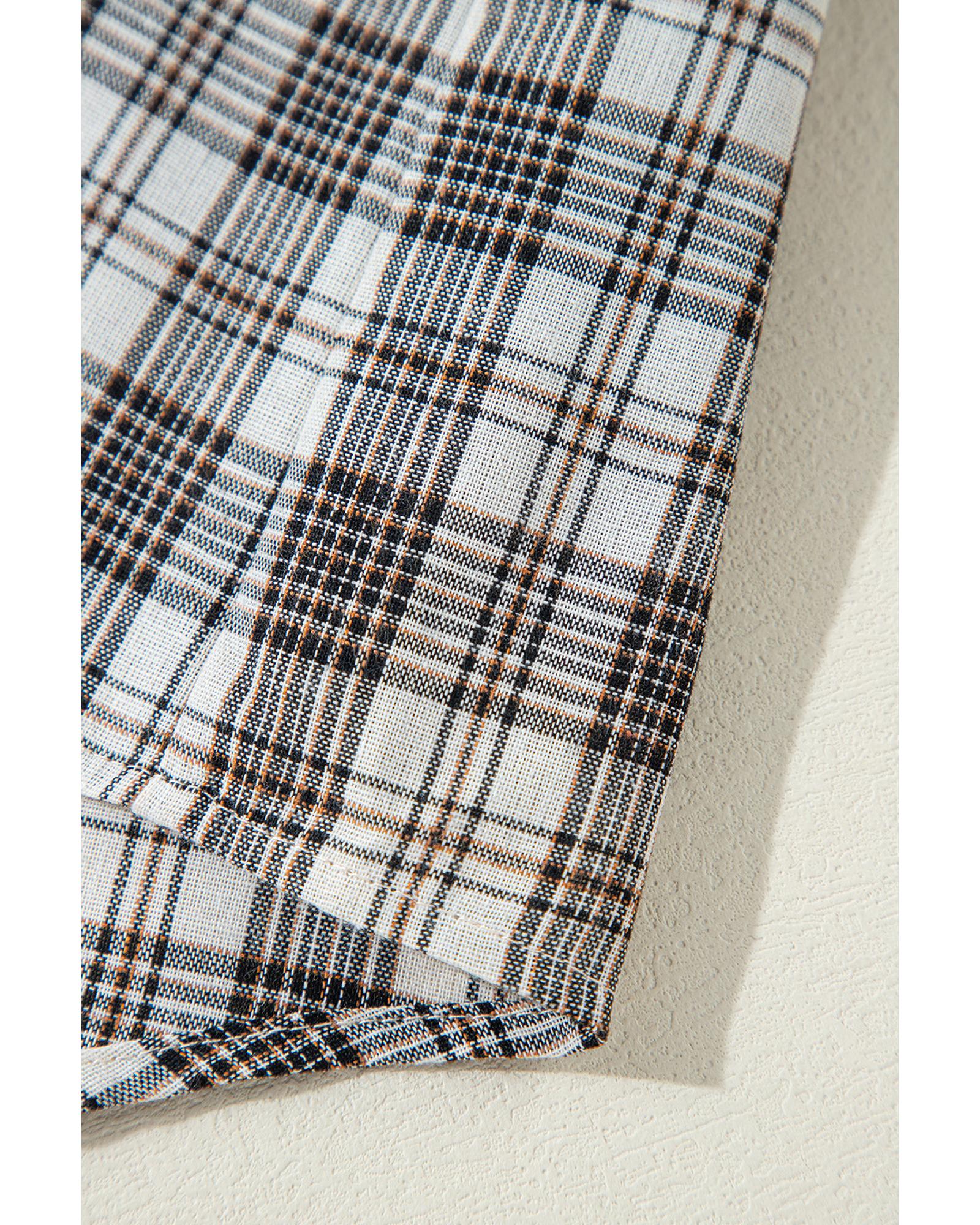 Black Checkered Print Loose Fit Buttoned Hooded Shacket - M