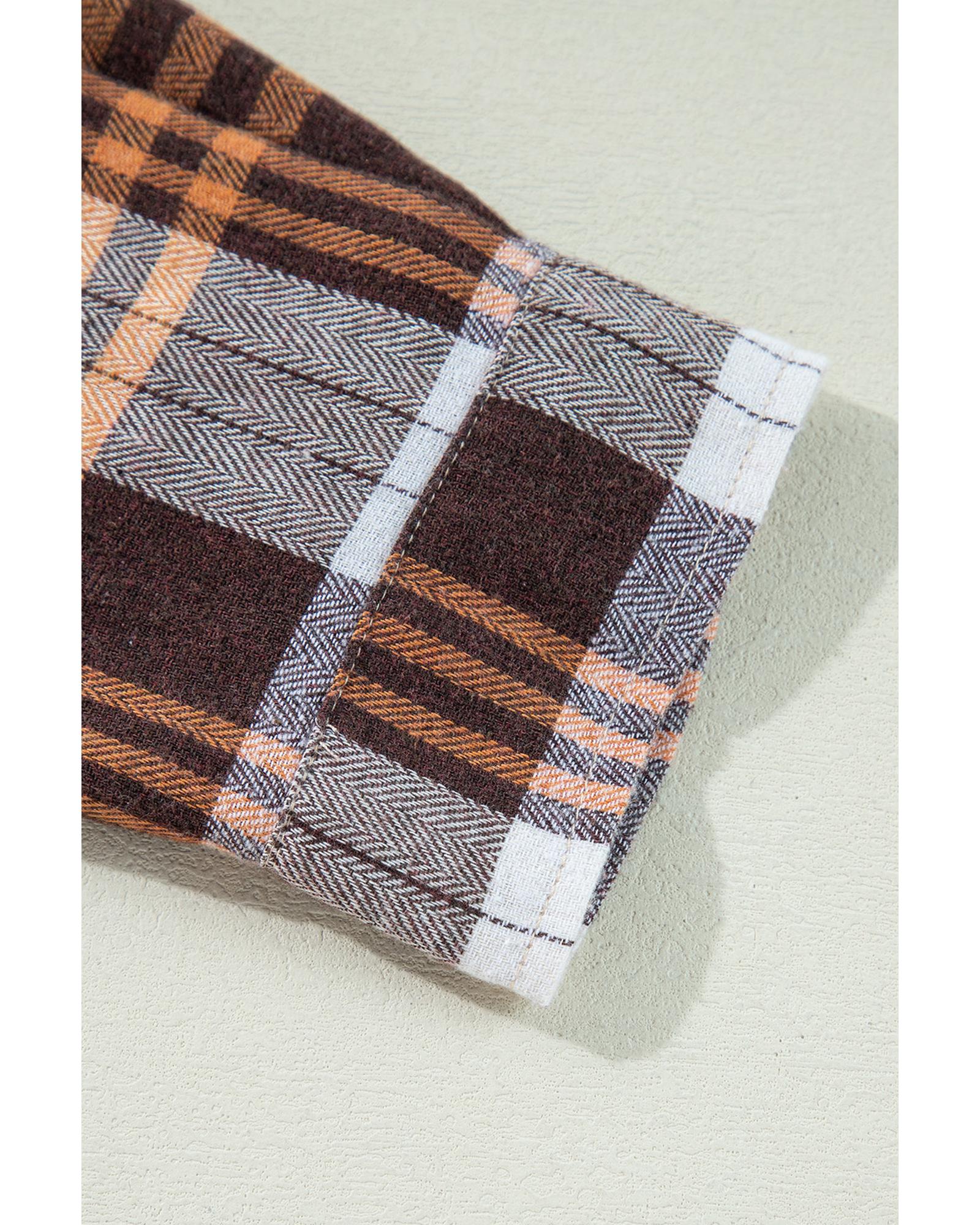 Khaki Thermal Knit Plaid Patchwork Shacket - S